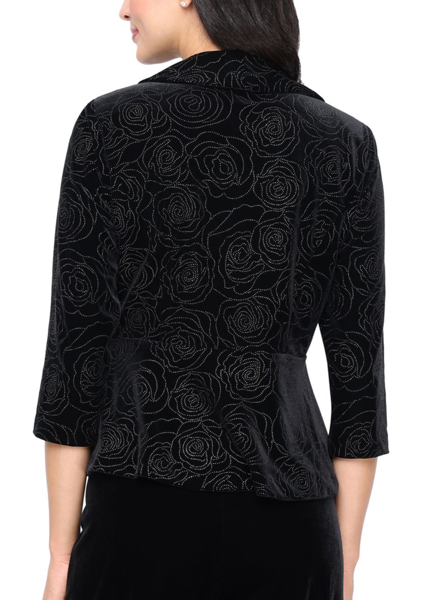 Womens 3/4 Sleeve Velvet Side Closure Blouse