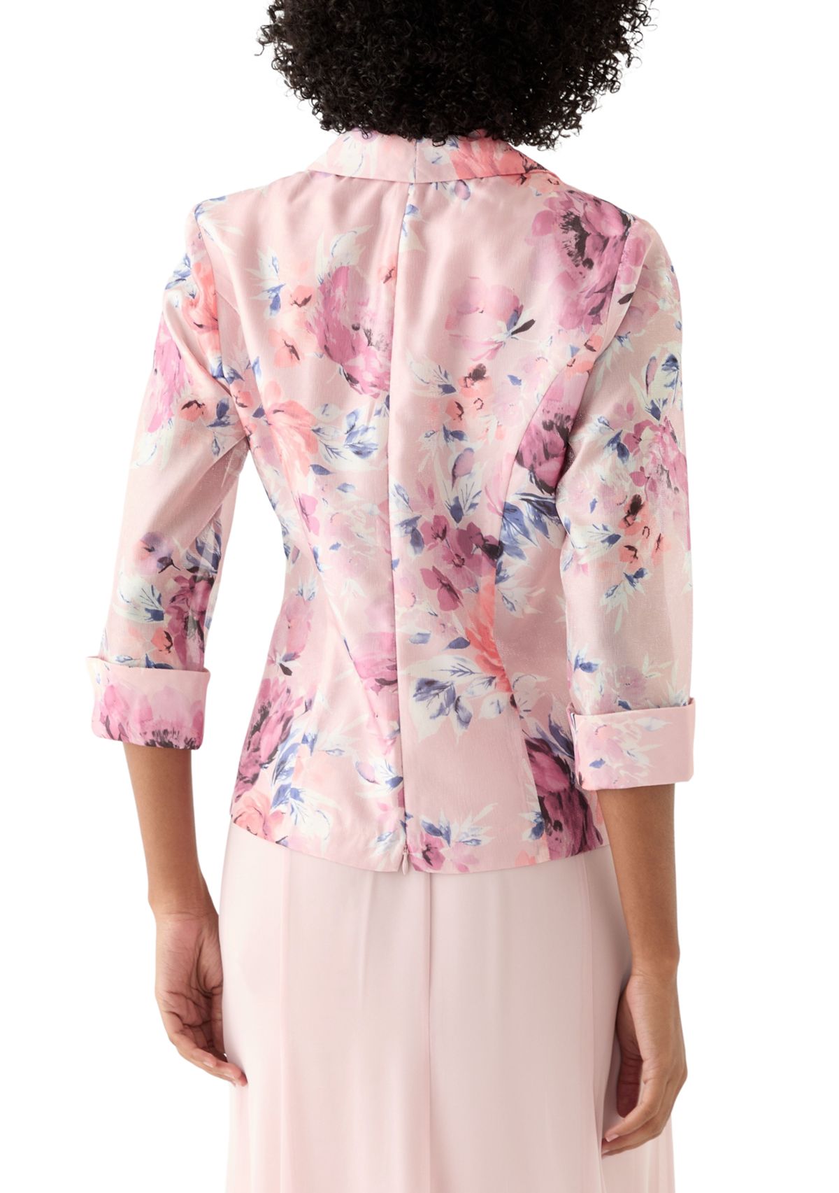 Womens 3/4 Sleeve Shawl Collar Floral Print Organza Top