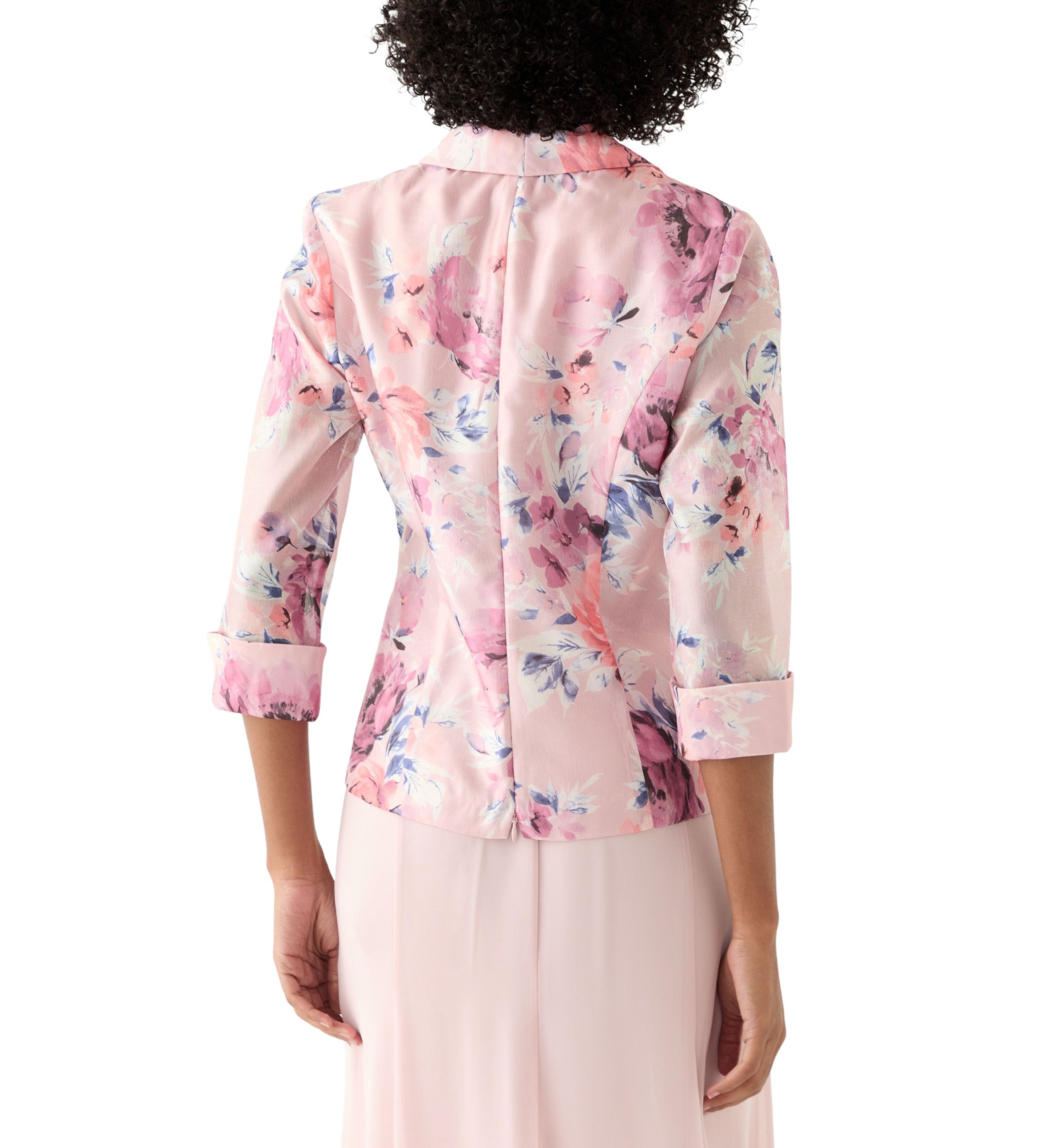 Womens 3/4 Sleeve Shawl Collar Floral Print Organza Top