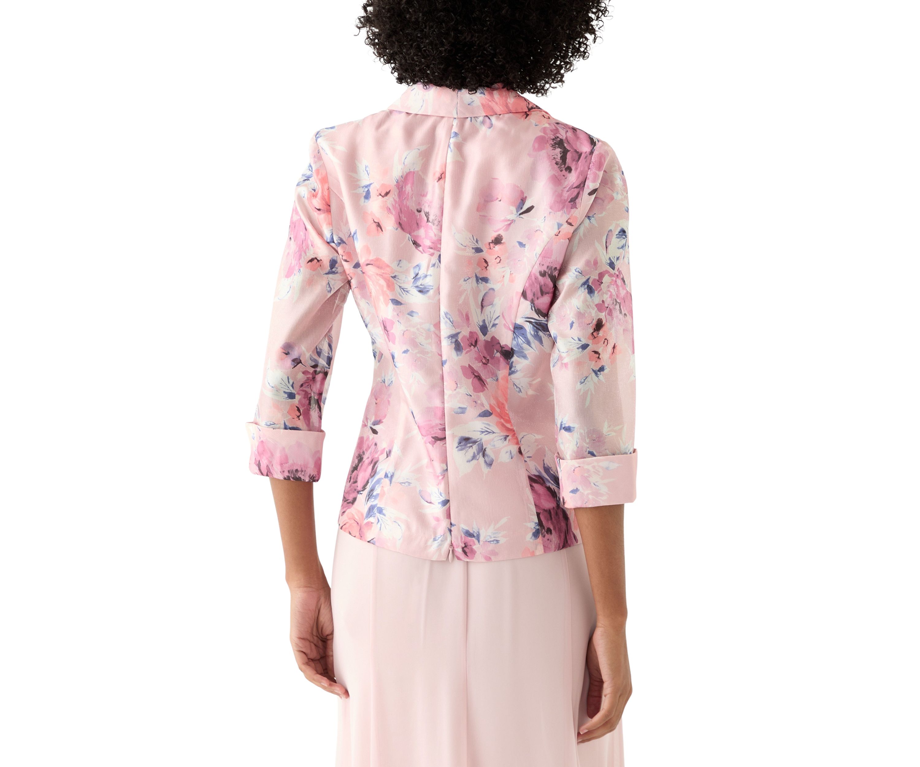 Womens 3/4 Sleeve Shawl Collar Floral Print Organza Top
