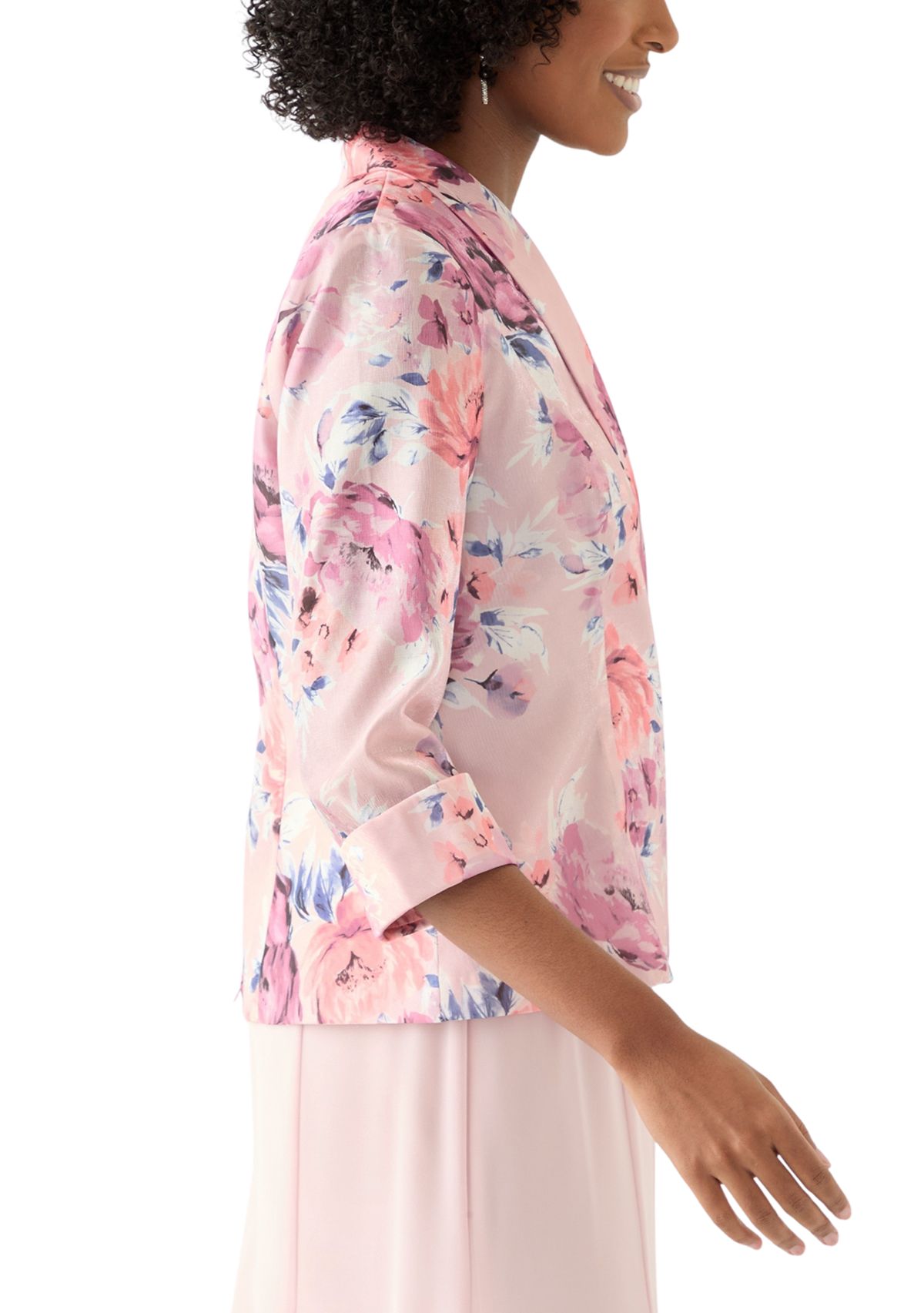 Womens 3/4 Sleeve Shawl Collar Floral Print Organza Top