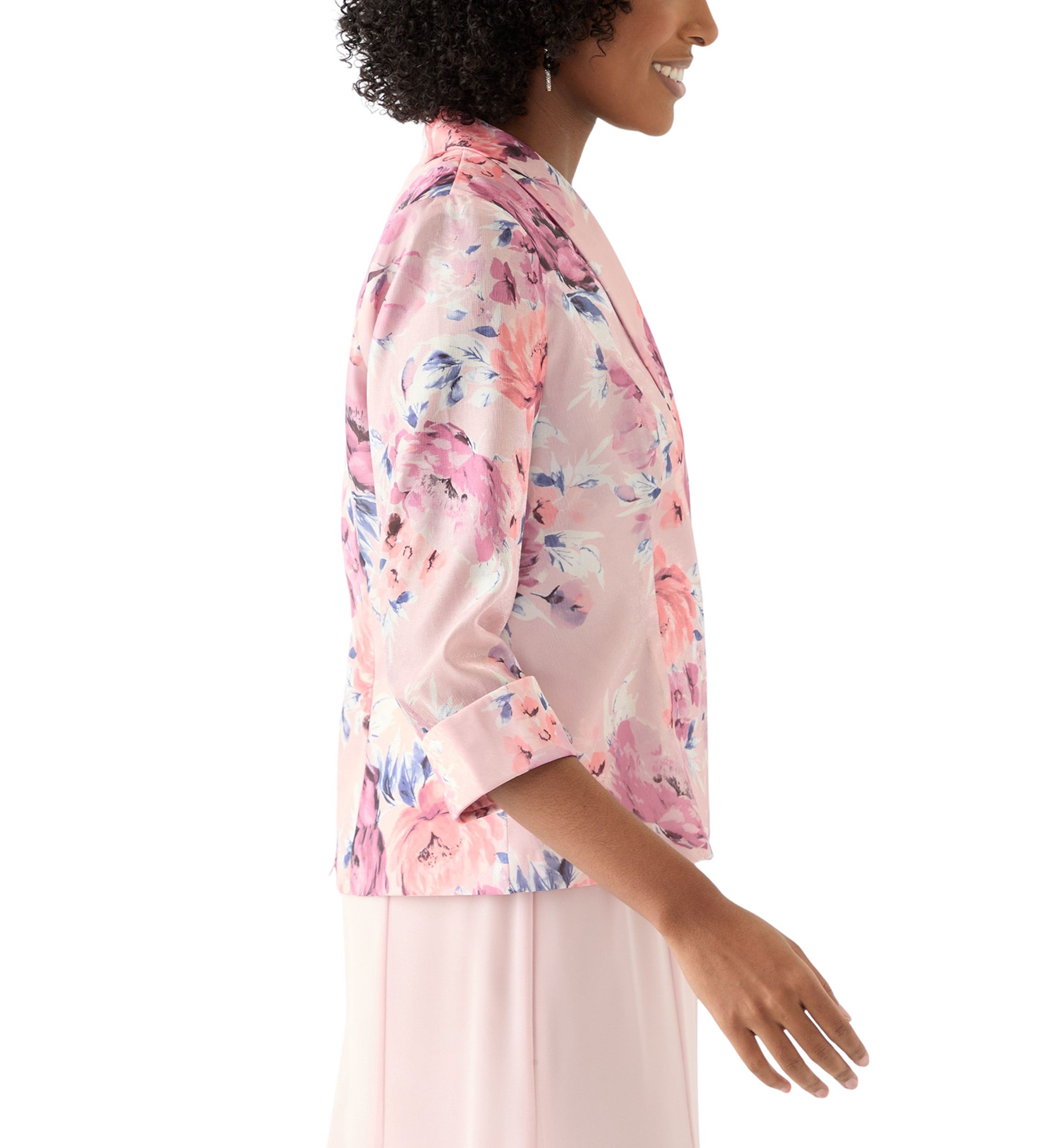 Womens 3/4 Sleeve Shawl Collar Floral Print Organza Top