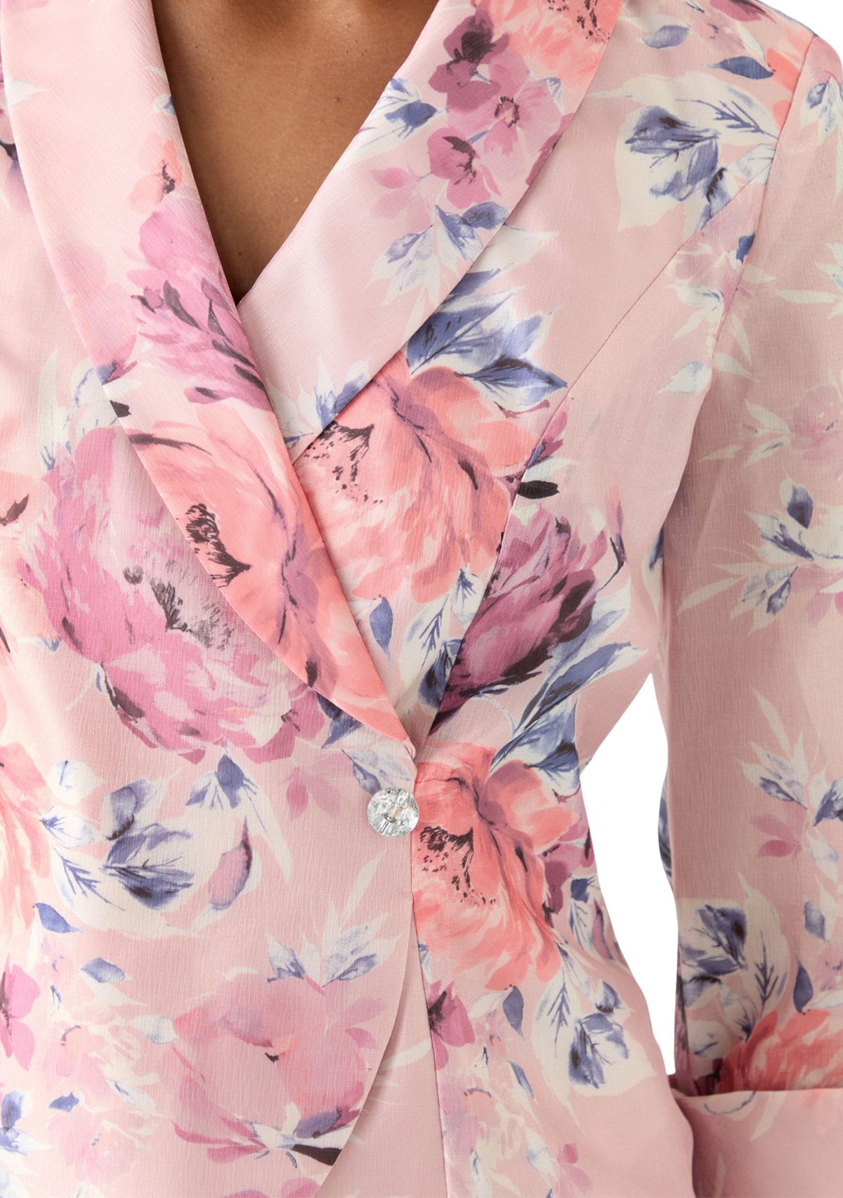 Womens 3/4 Sleeve Shawl Collar Floral Print Organza Top