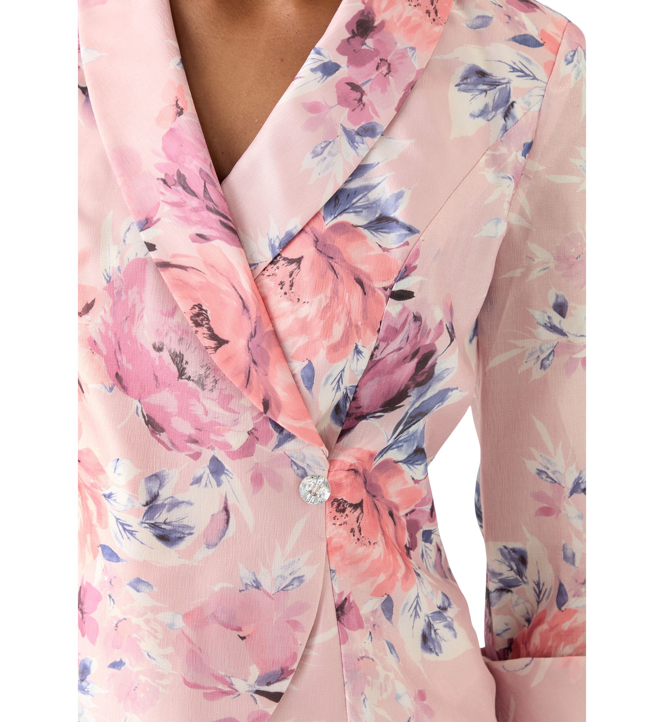 Womens 3/4 Sleeve Shawl Collar Floral Print Organza Top