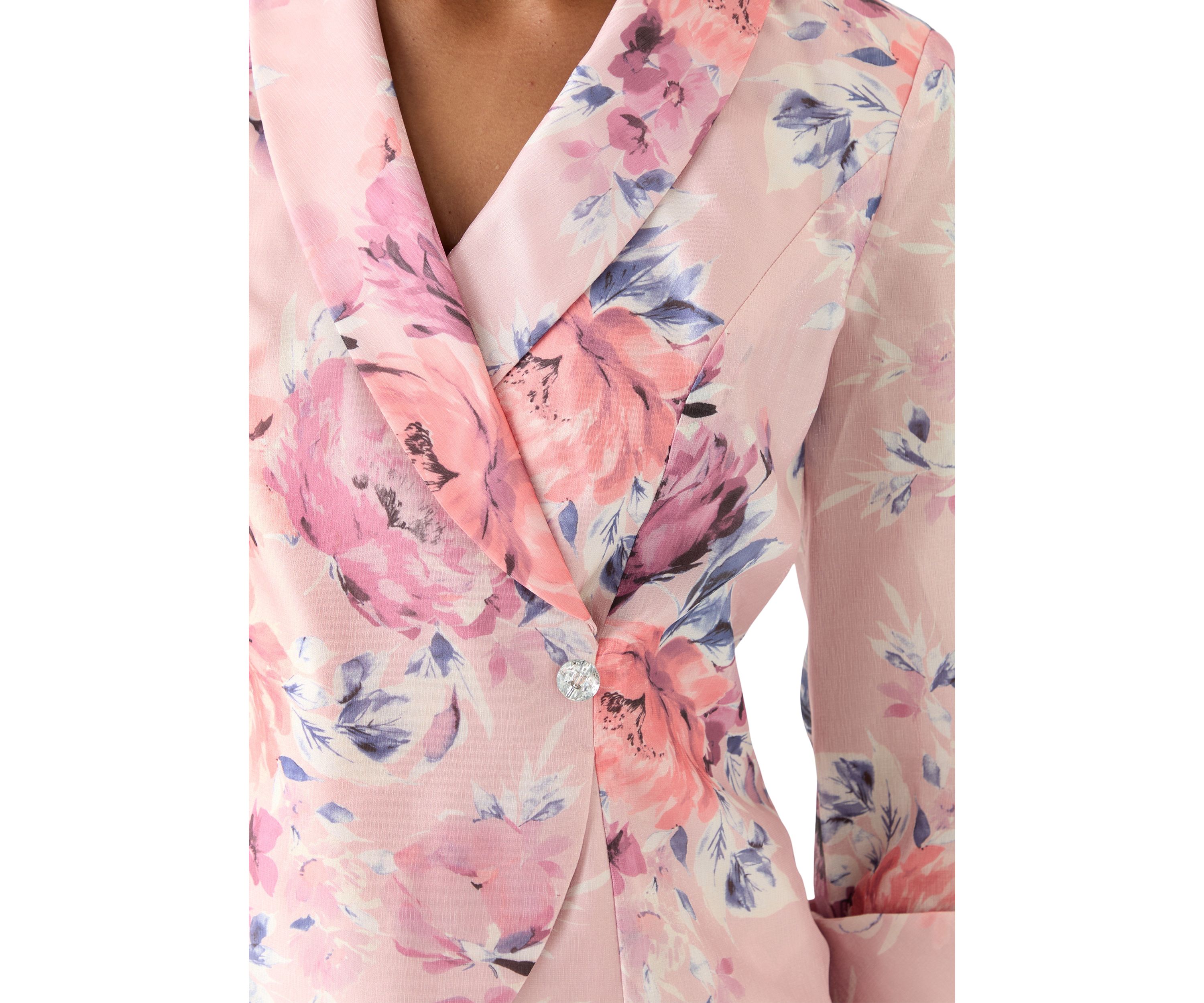 Womens 3/4 Sleeve Shawl Collar Floral Print Organza Top