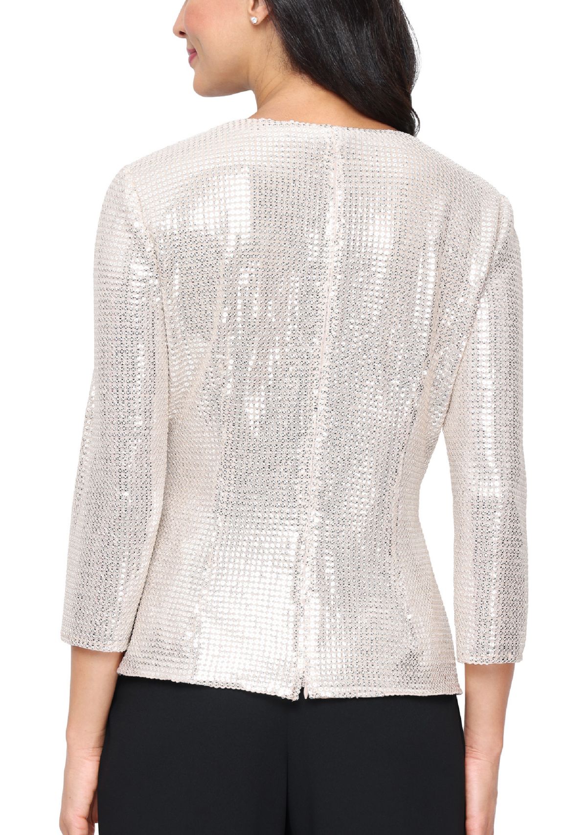 Womens 3/4 Sleeve Stretch Sequin Blouse