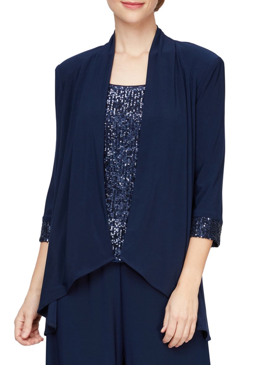 Womens 3/4 Sleeve Jacket and Sequin Tank Twinset
