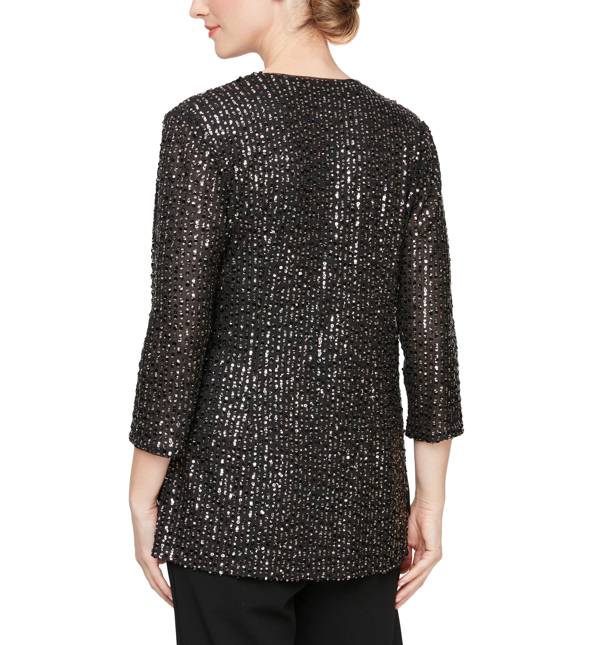 Womens 3/4 Sleeve Side Tie Sequin Blouse