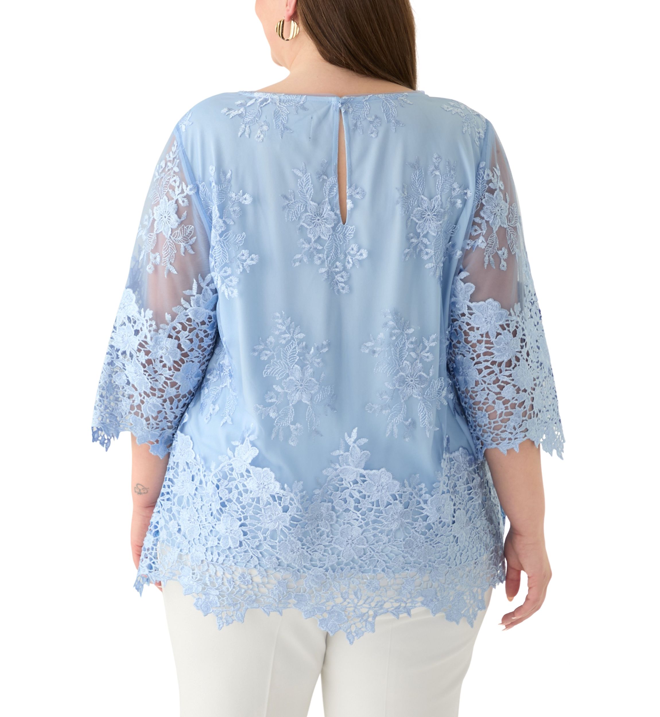 Plus Size 3/4 Sleeve Embroidered Detail Tunic