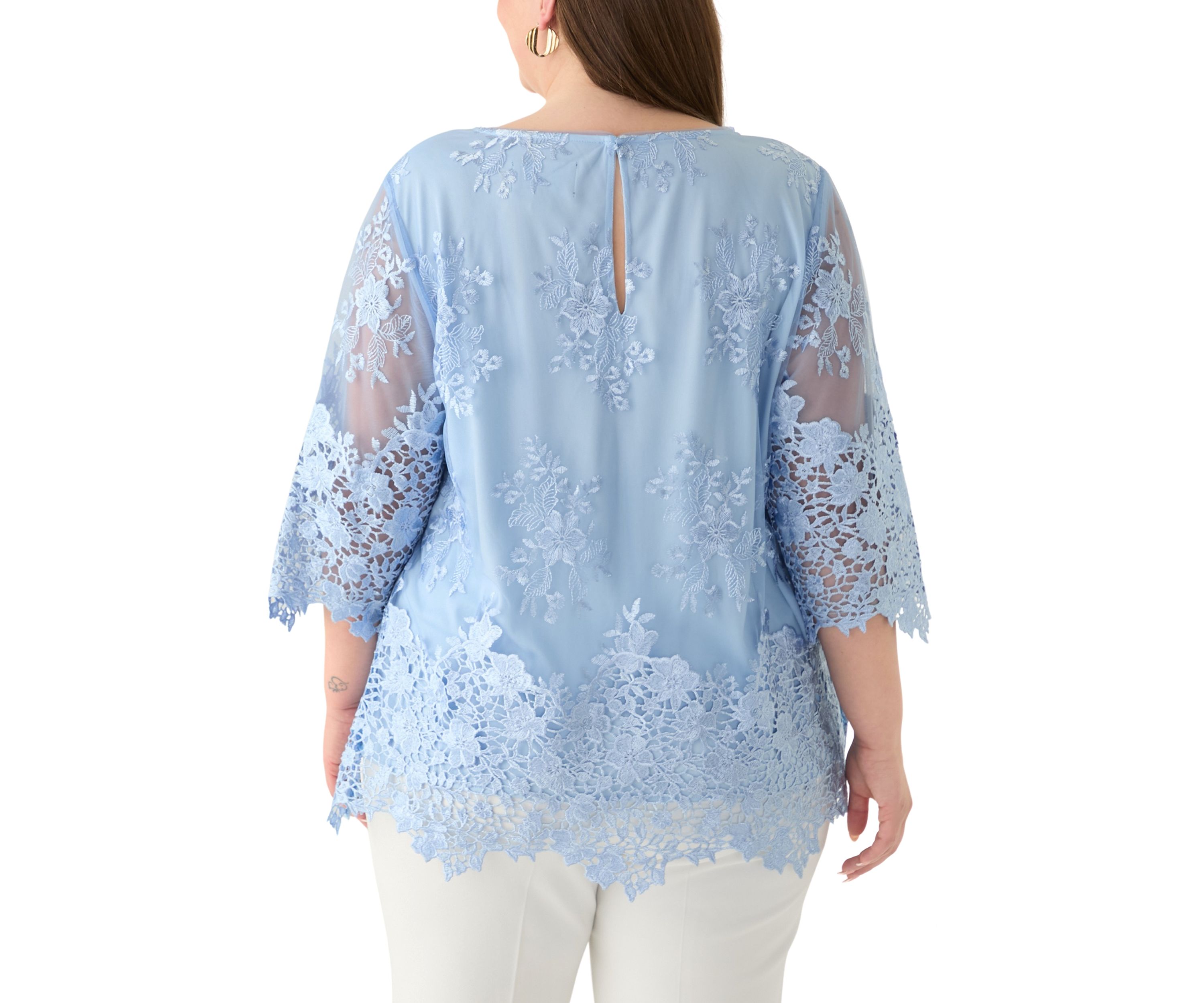 Plus Size 3/4 Sleeve Embroidered Detail Tunic
