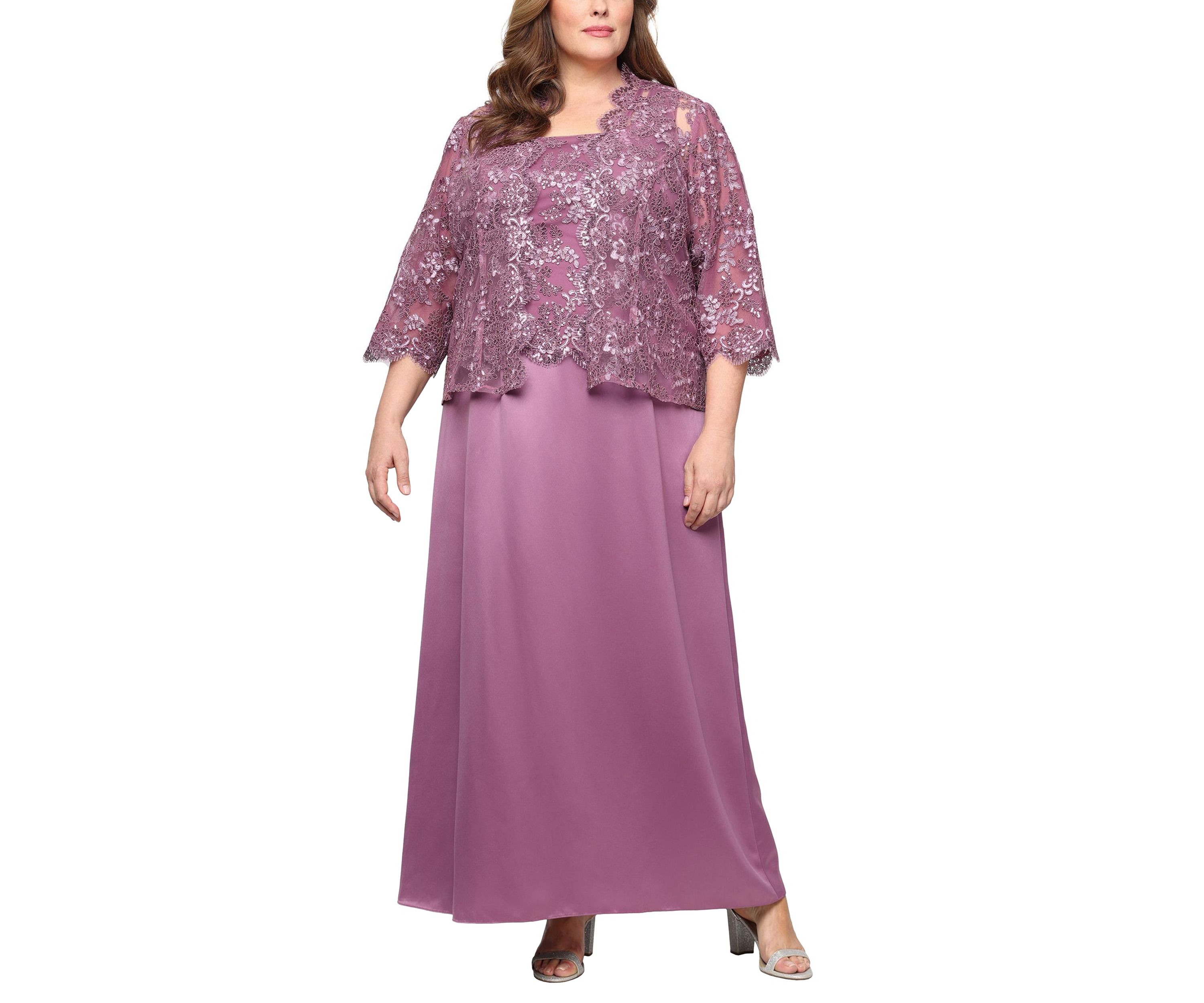 Plus Size Long Embroidered Tulle Mock Jacket Dress