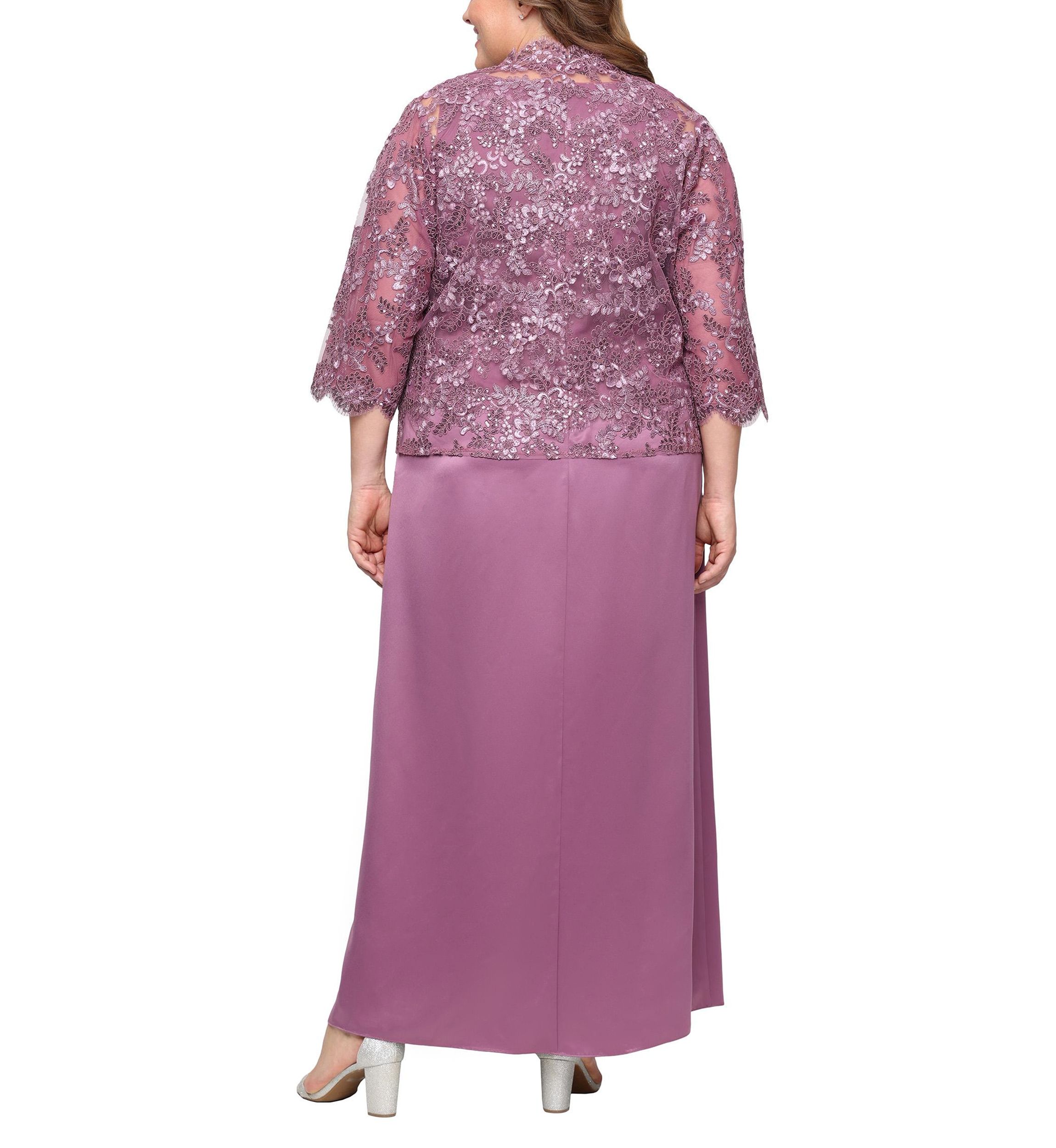 Plus Size Long Embroidered Tulle Mock Jacket Dress