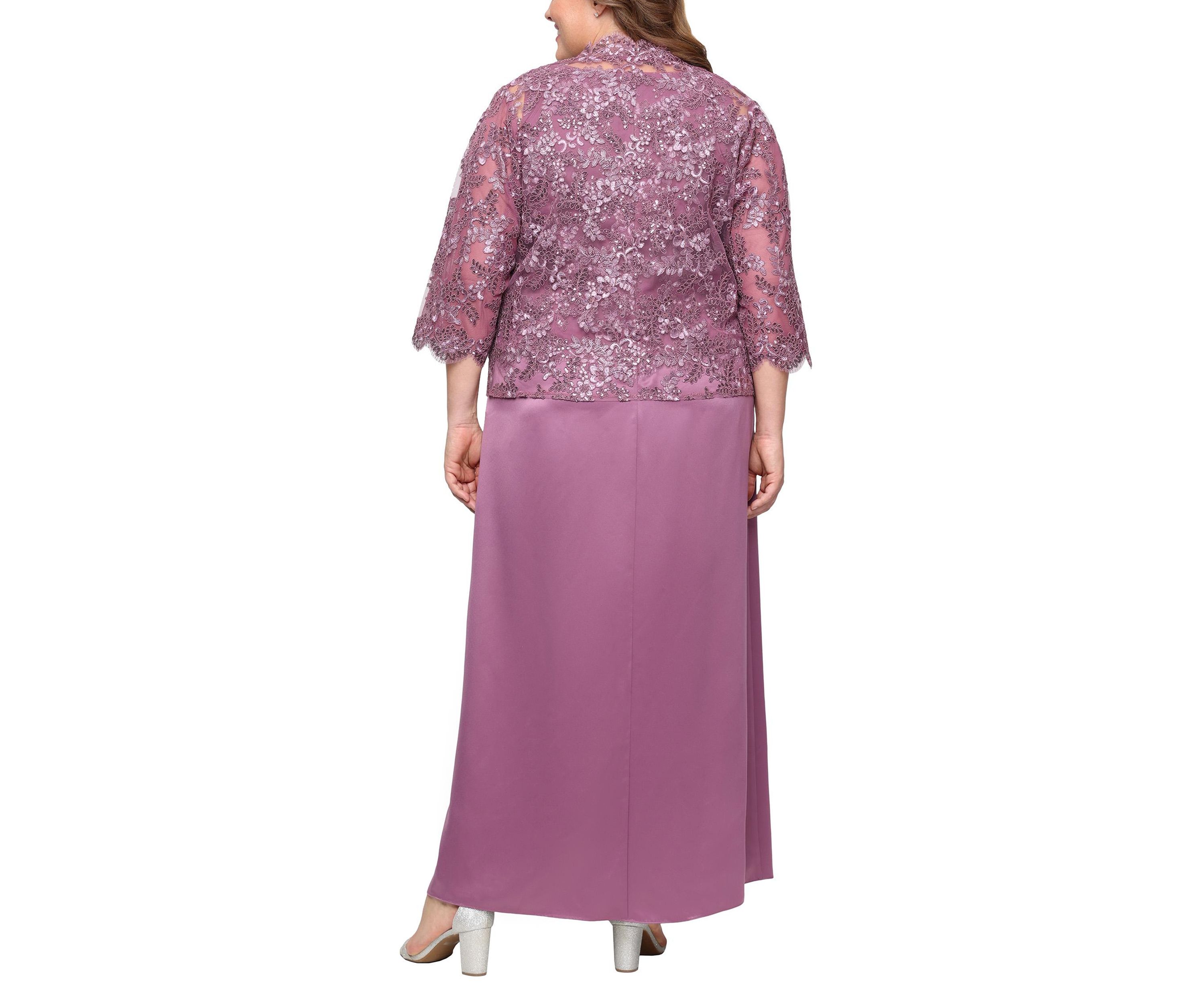 Plus Size Long Embroidered Tulle Mock Jacket Dress