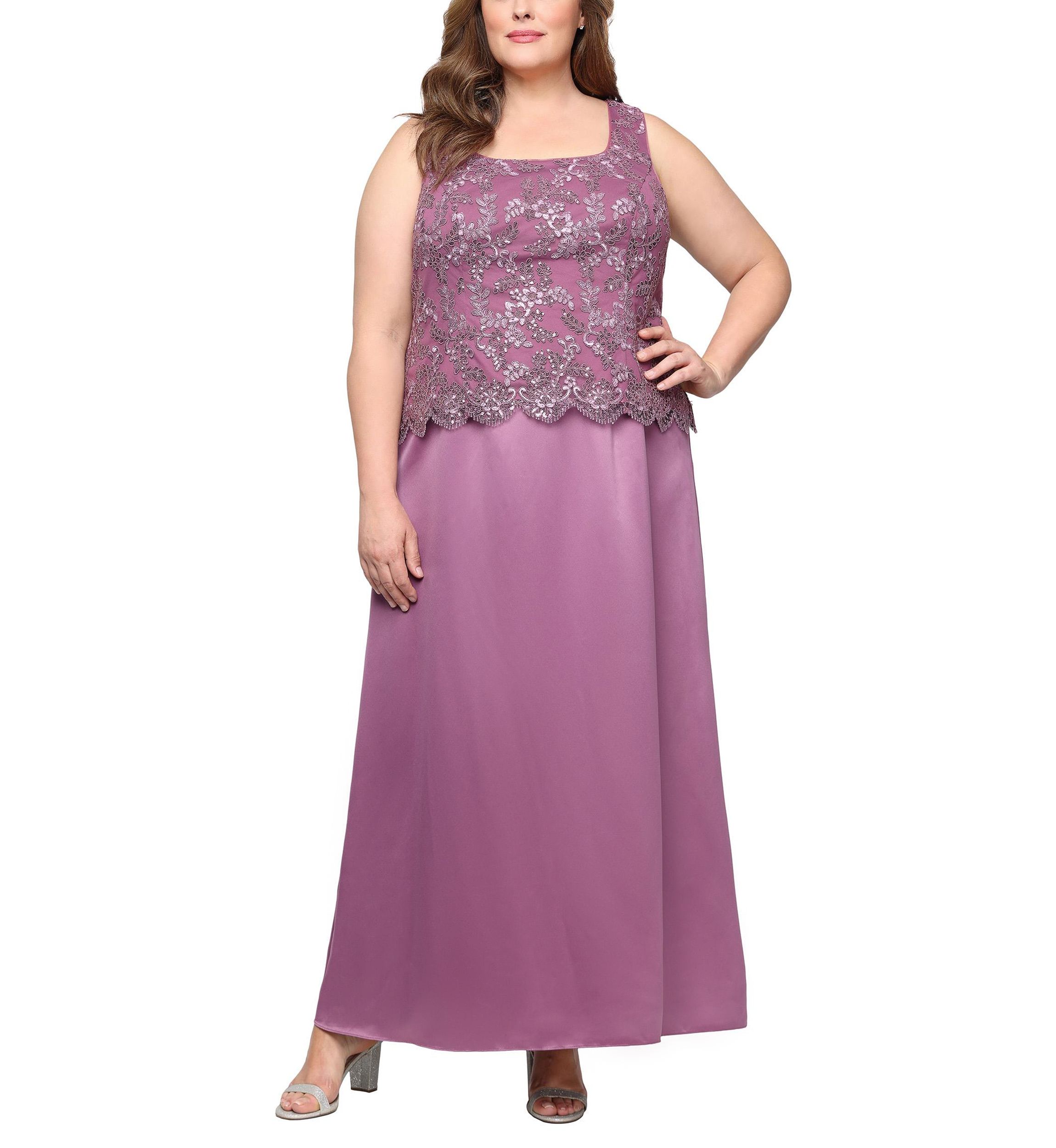 Plus Size Long Embroidered Tulle Mock Jacket Dress