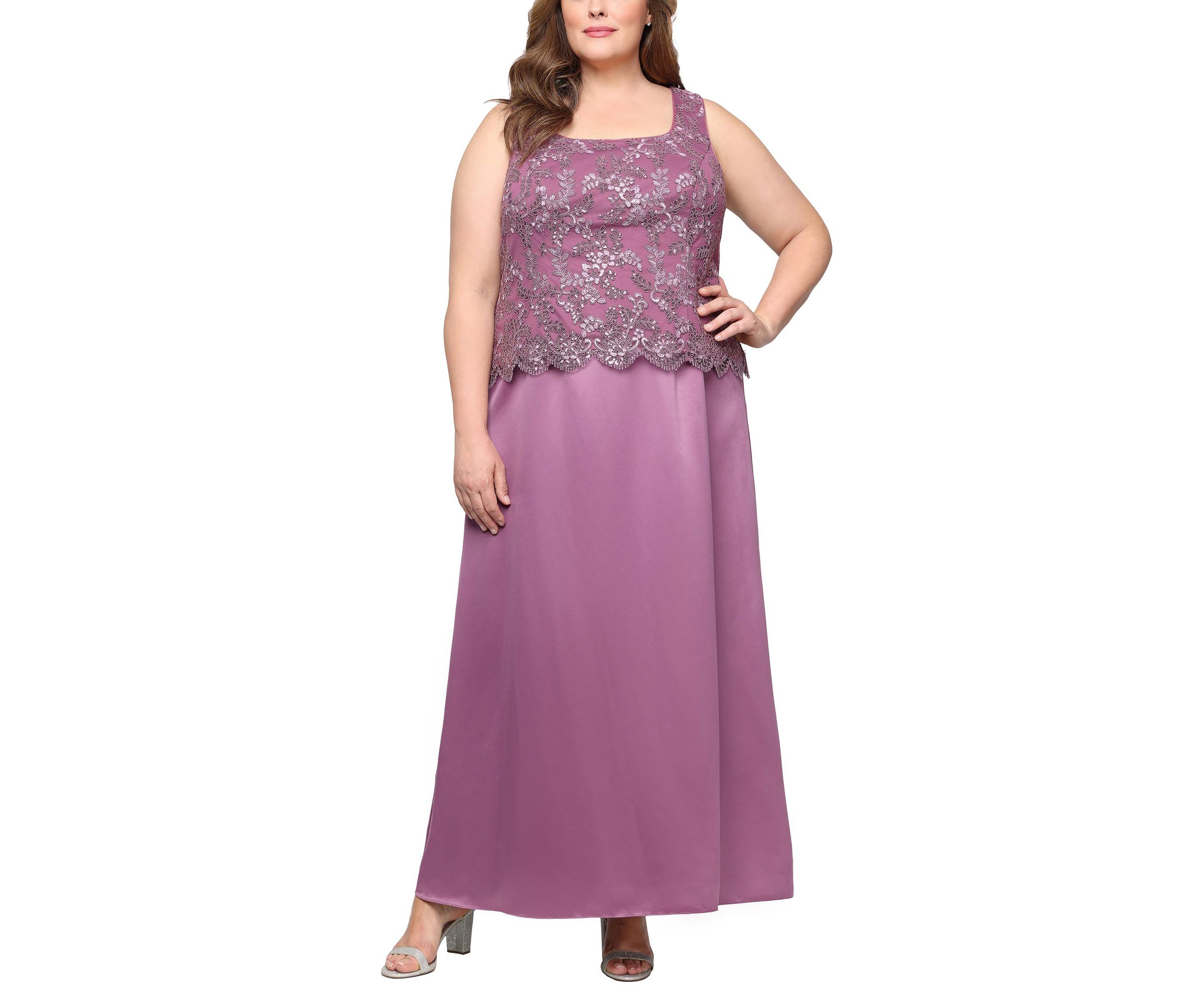 Plus Size Long Embroidered Tulle Mock Jacket Dress