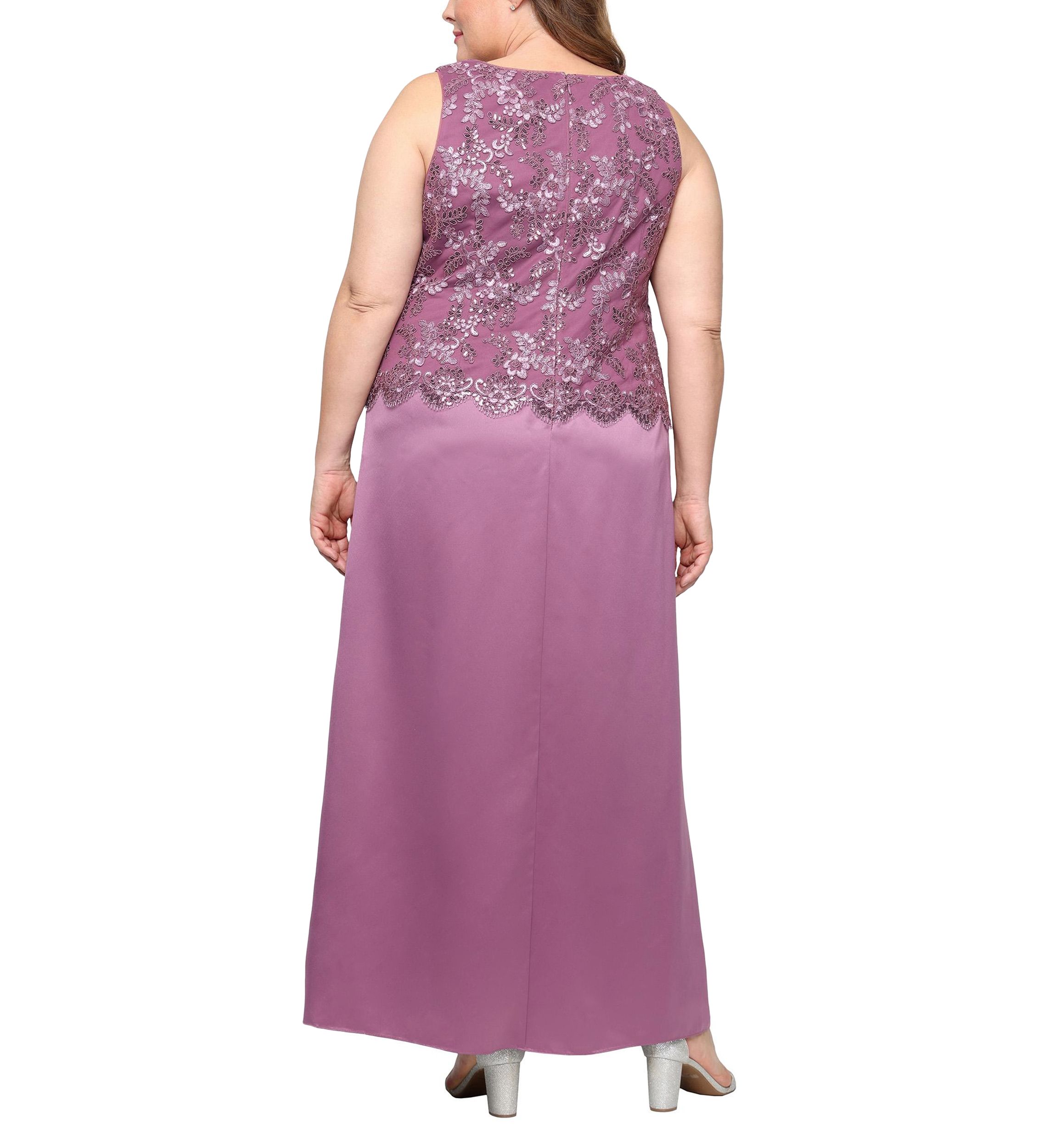 Plus Size Long Embroidered Tulle Mock Jacket Dress