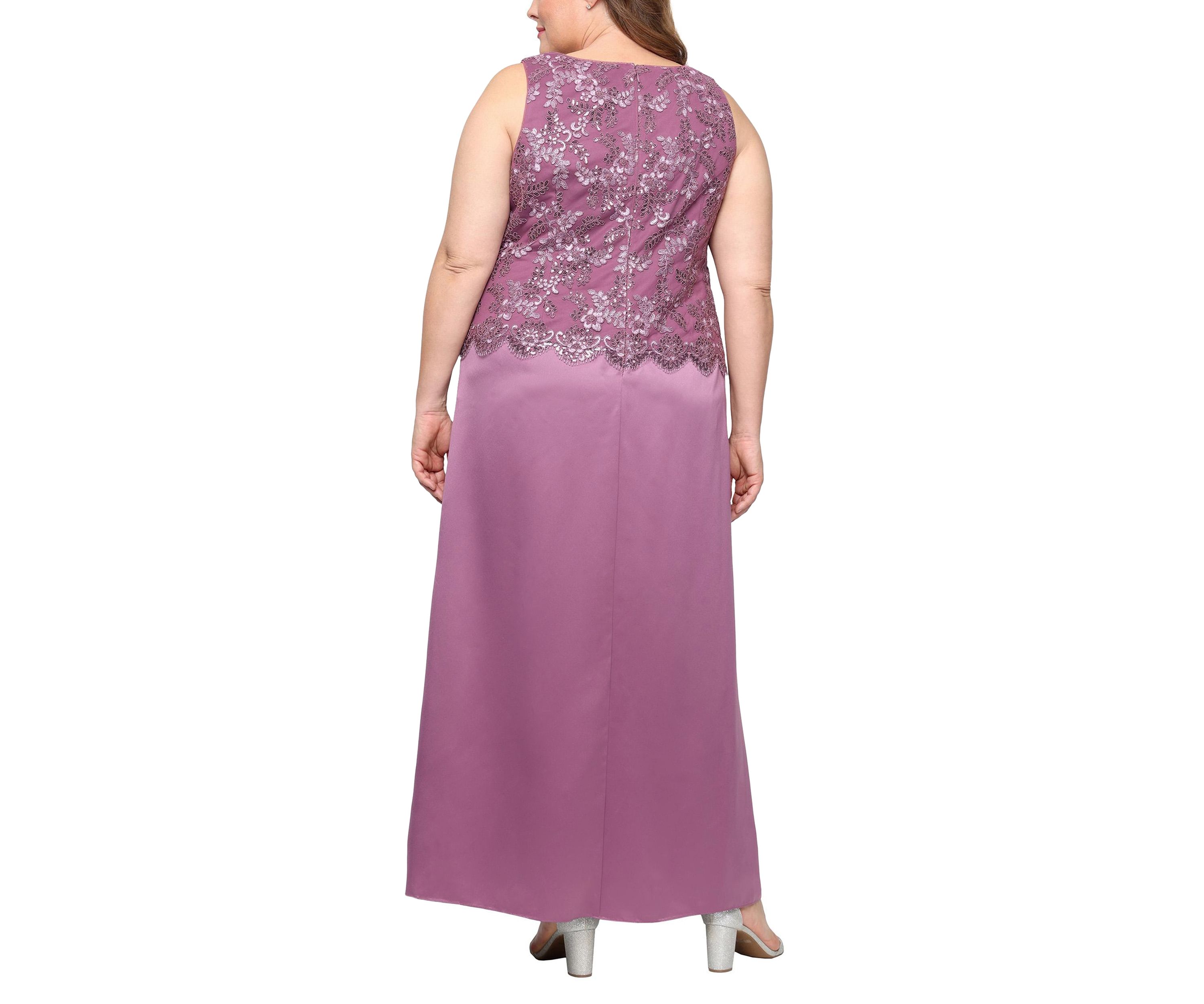 Plus Size Long Embroidered Tulle Mock Jacket Dress