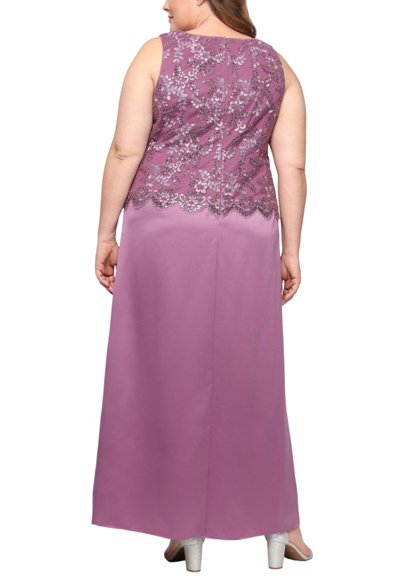 Plus Size Long Embroidered Tulle Mock Jacket Dress