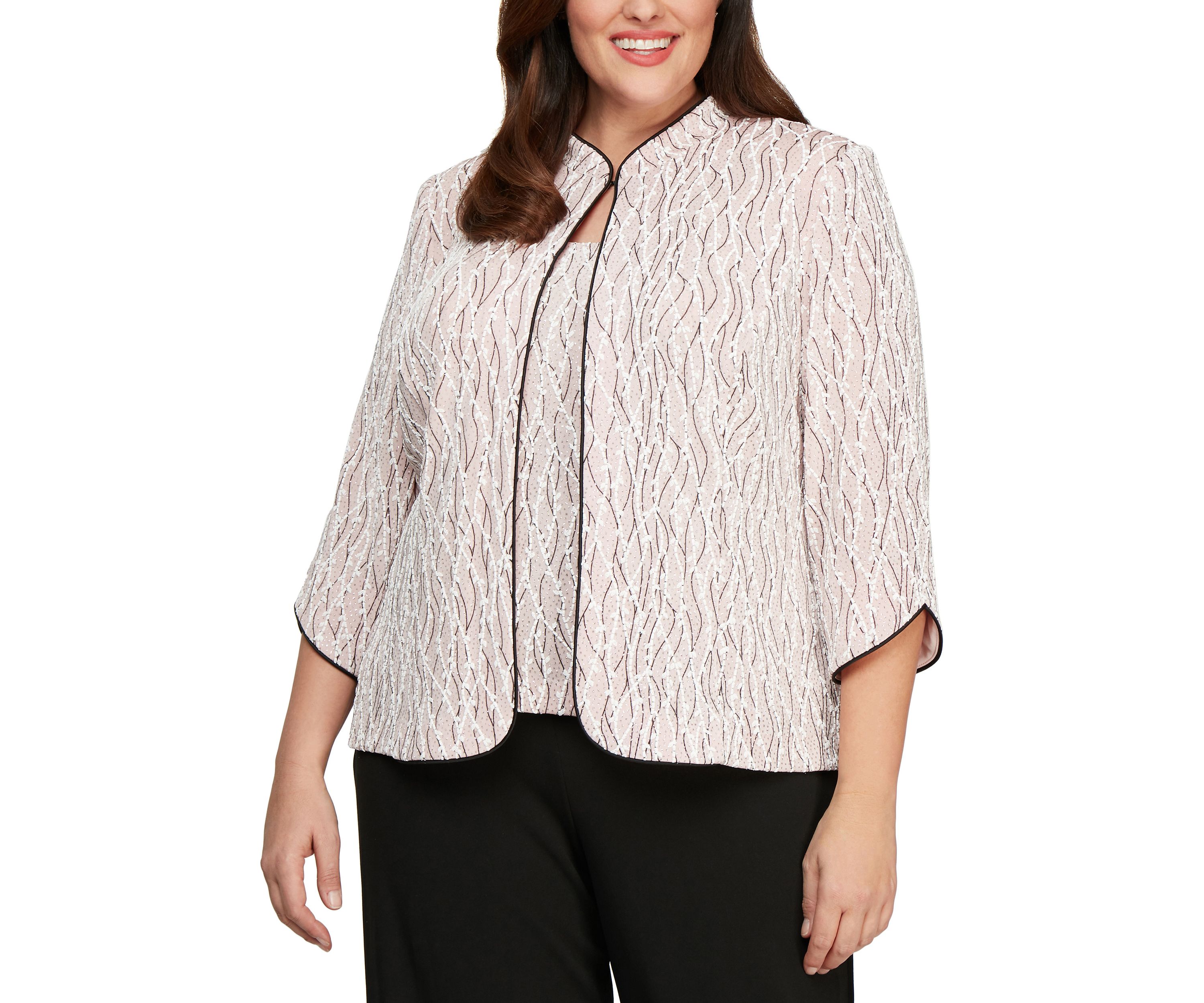 Plus Size 3/4 Sleeve Printed Mandarin Neck Twinset