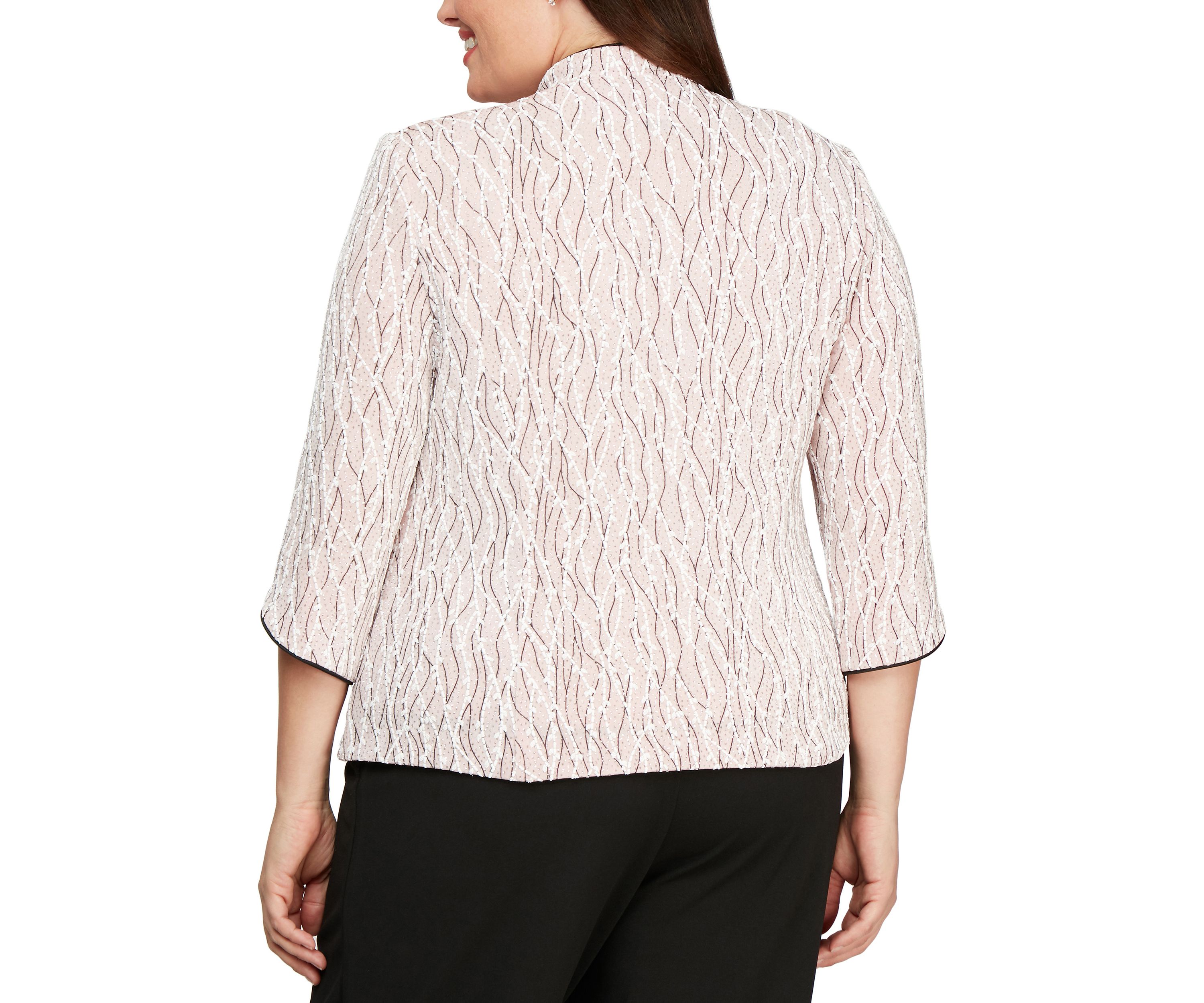 Plus Size 3/4 Sleeve Printed Mandarin Neck Twinset