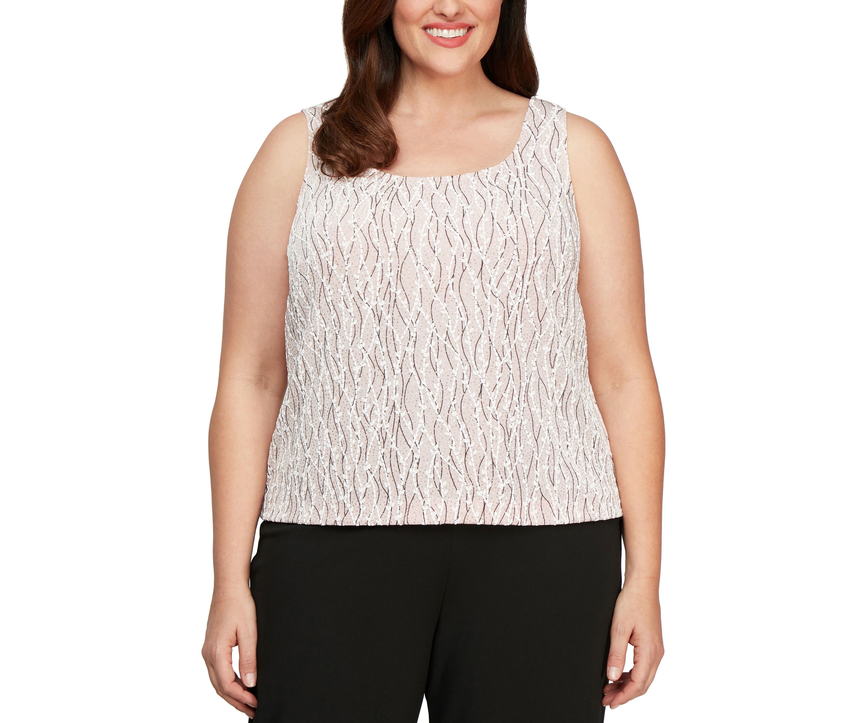 Plus Size 3/4 Sleeve Printed Mandarin Neck Twinset