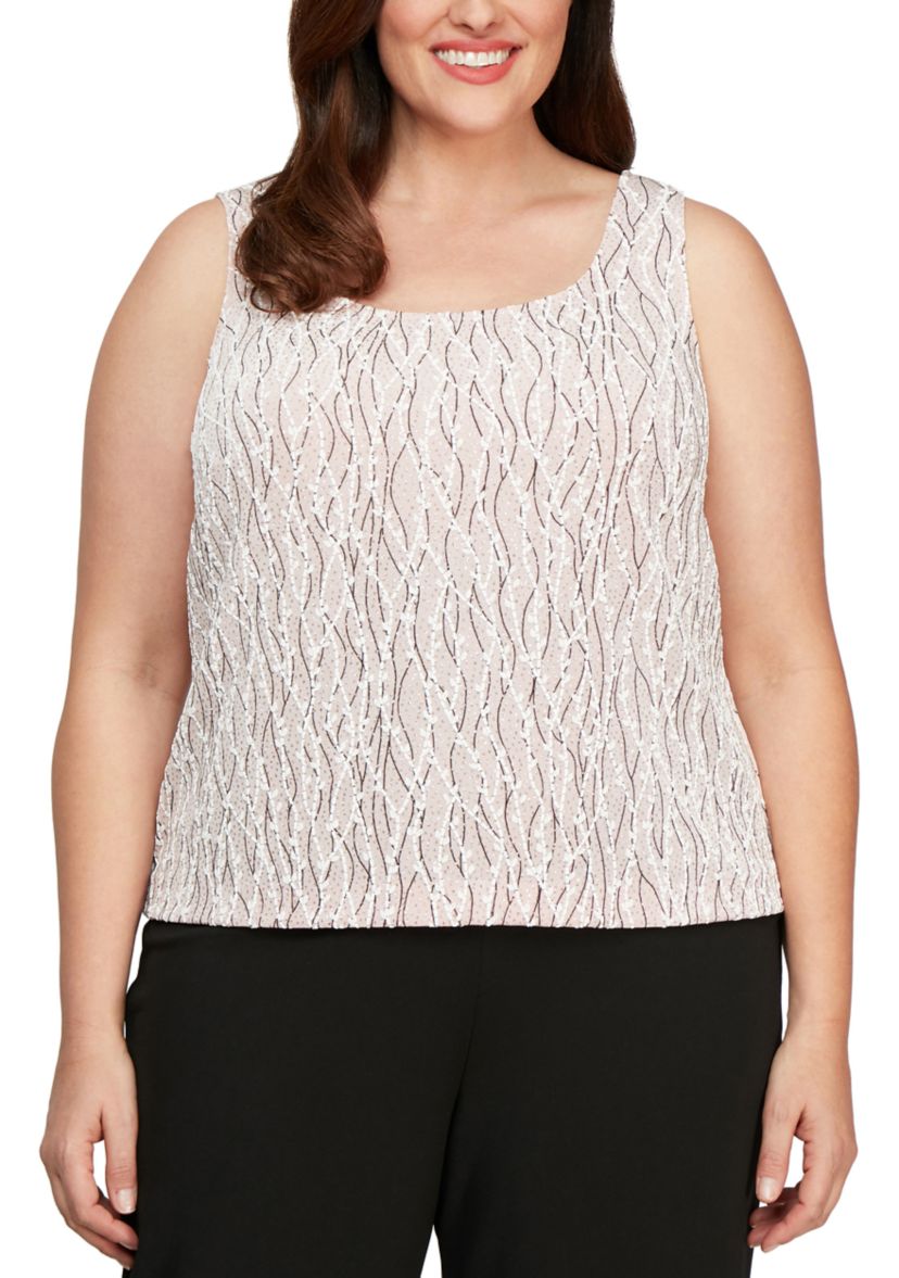 Plus Size 3/4 Sleeve Printed Mandarin Neck Twinset