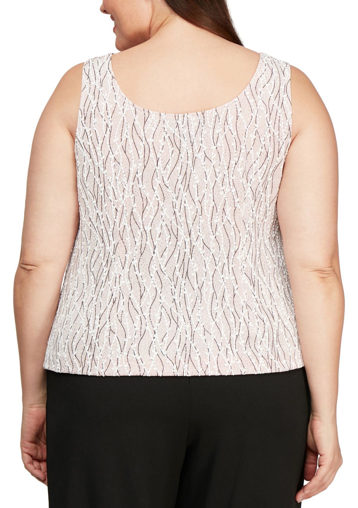 Plus Size 3/4 Sleeve Printed Mandarin Neck Twinset