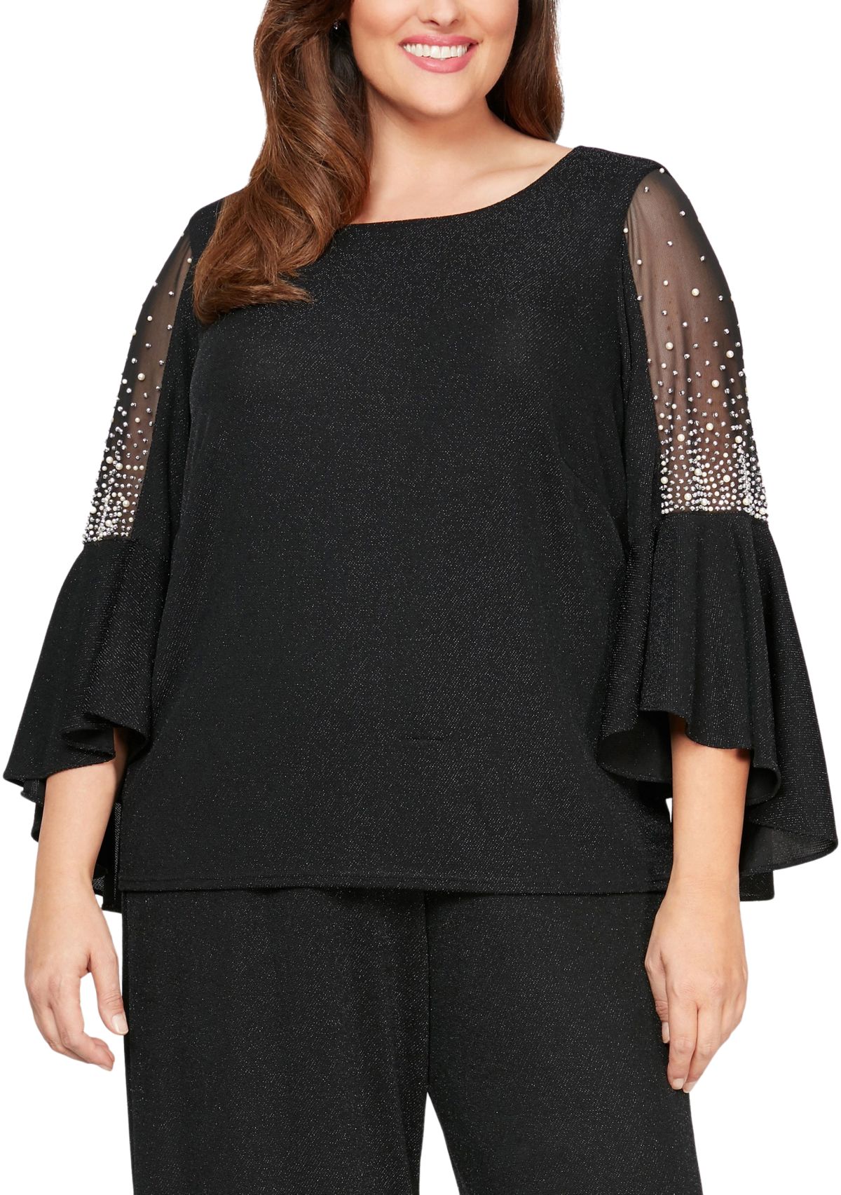 Plus Size Blouse with Beaded Illusion Detail