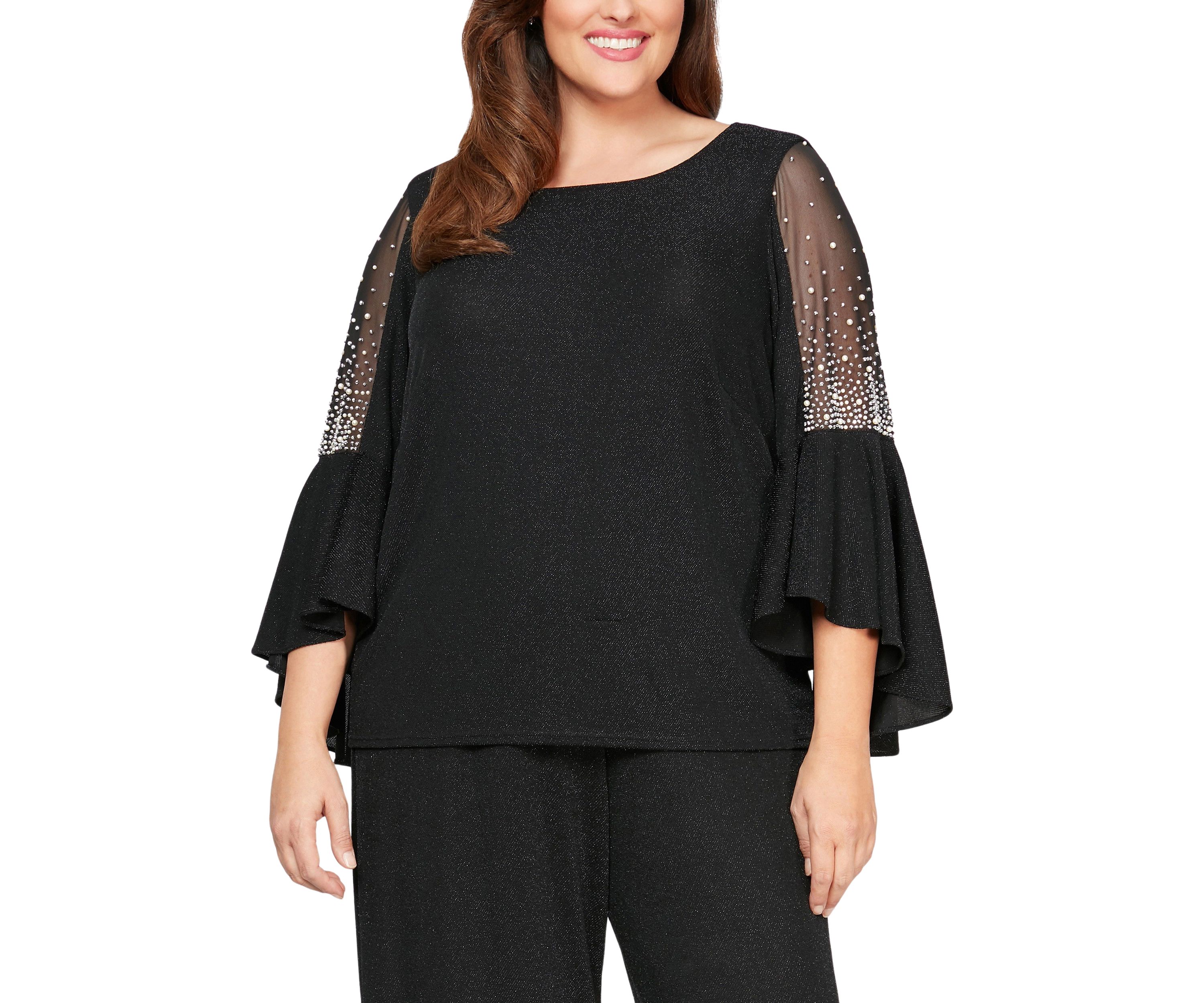 Plus Size Blouse with Beaded Illusion Detail