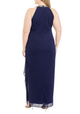 Women's Long Sleeveless Dress with Beaded Halter Neckline