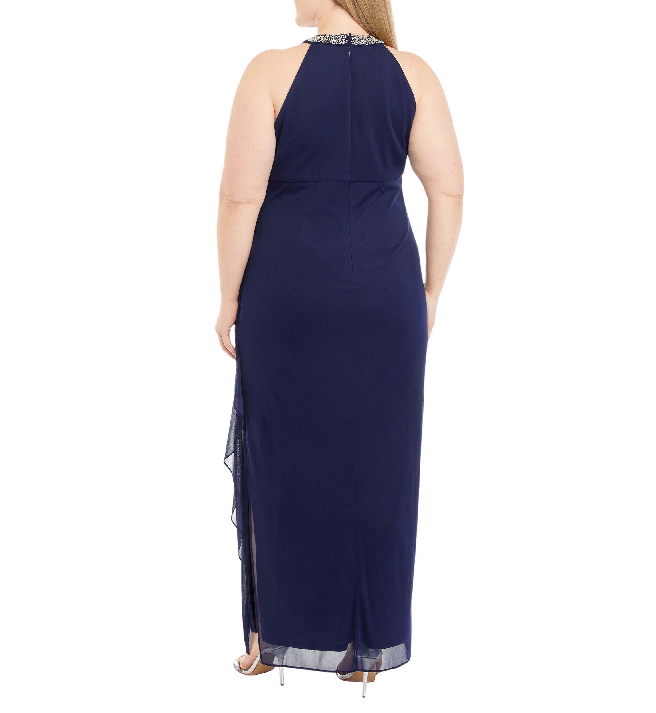 Womens Long Sleeveless Dress with Beaded Halter Neckline
