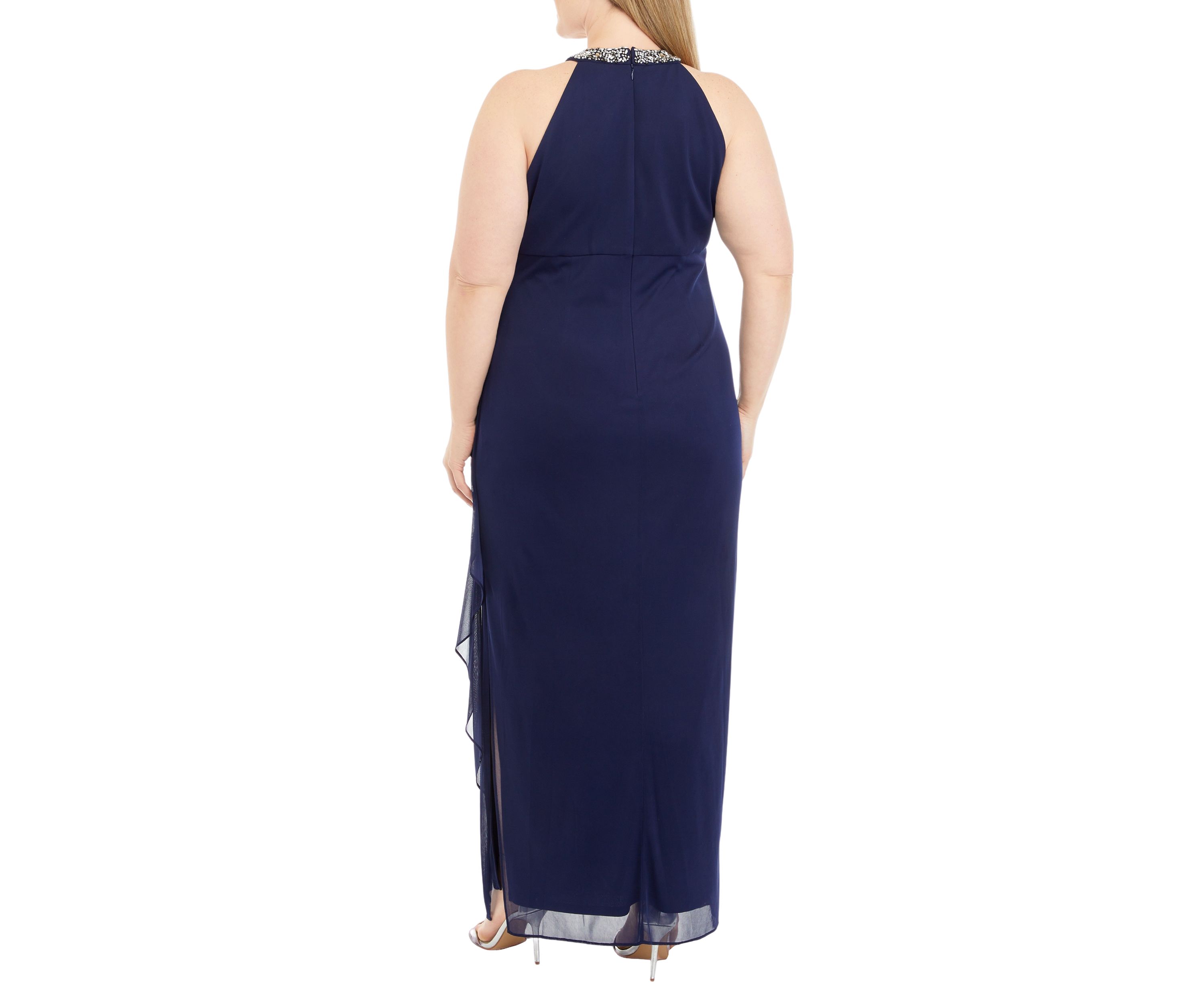 Womens Long Sleeveless Dress with Beaded Halter Neckline