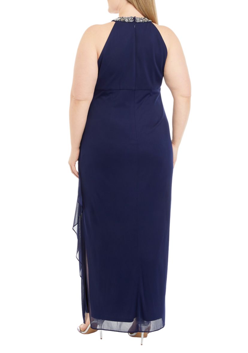 Womens Long Sleeveless Dress with Beaded Halter Neckline