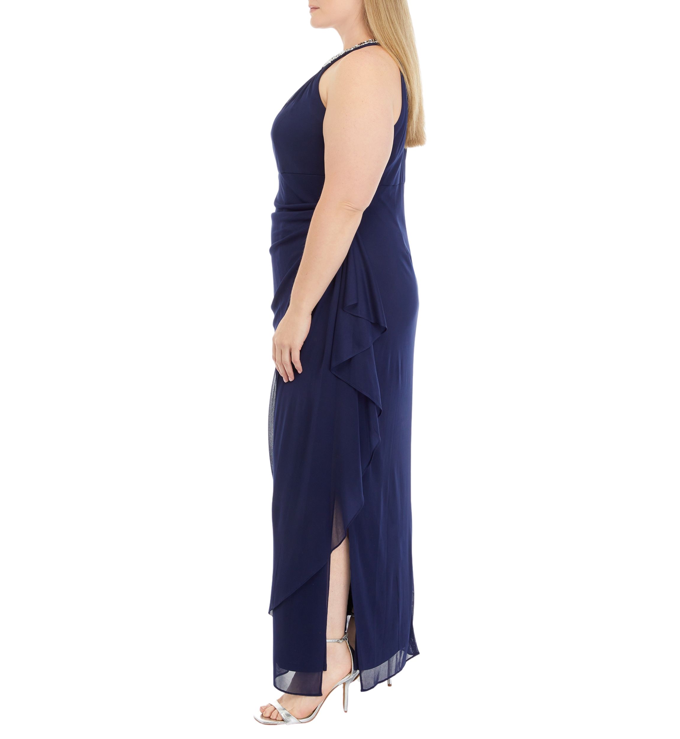 Womens Long Sleeveless Dress with Beaded Halter Neckline