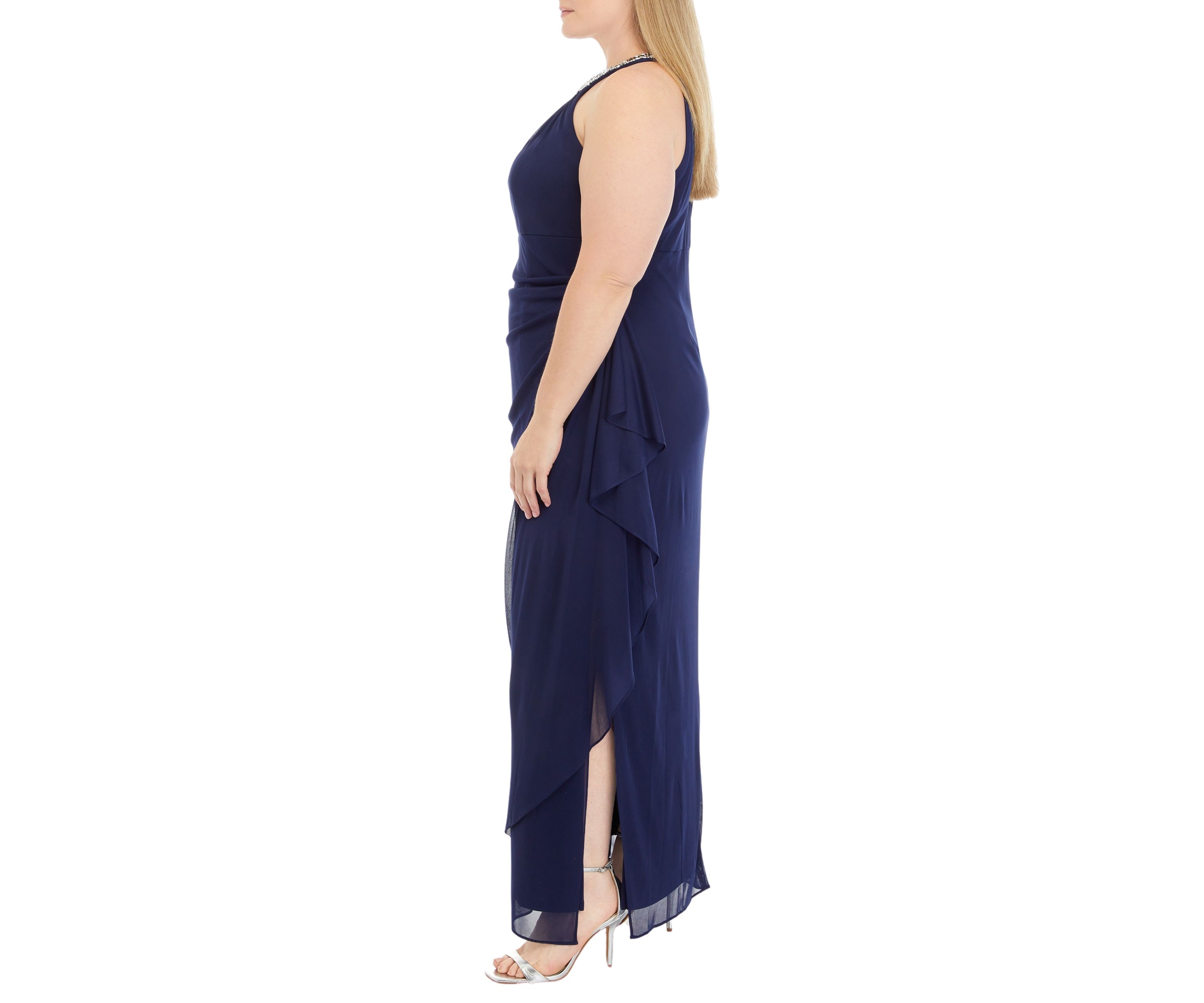Womens Long Sleeveless Dress with Beaded Halter Neckline
