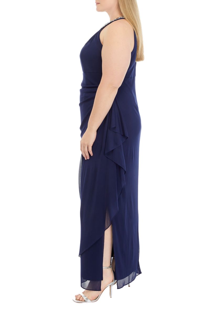 Womens Long Sleeveless Dress with Beaded Halter Neckline