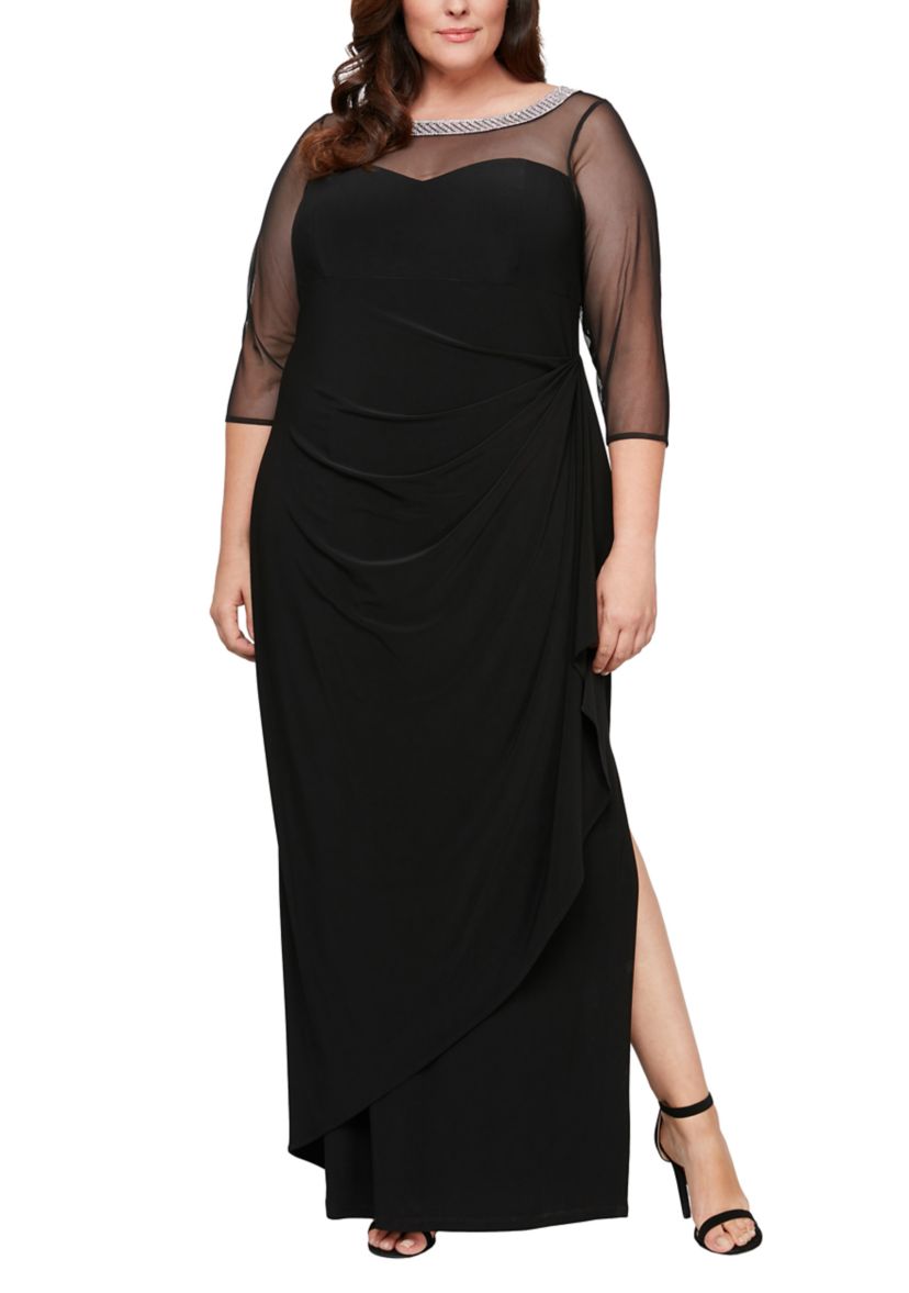 Plus Size Long Matte Jersey Illusion Dress