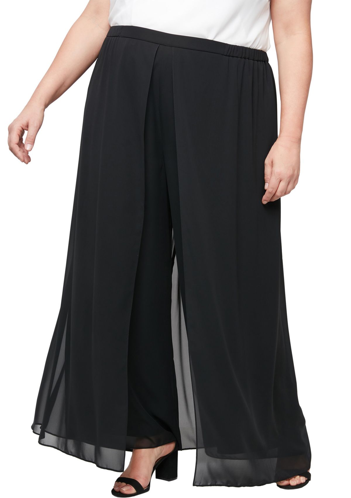 Plus Size Skirt/Pant Combination Bottoms with Foldover Panel