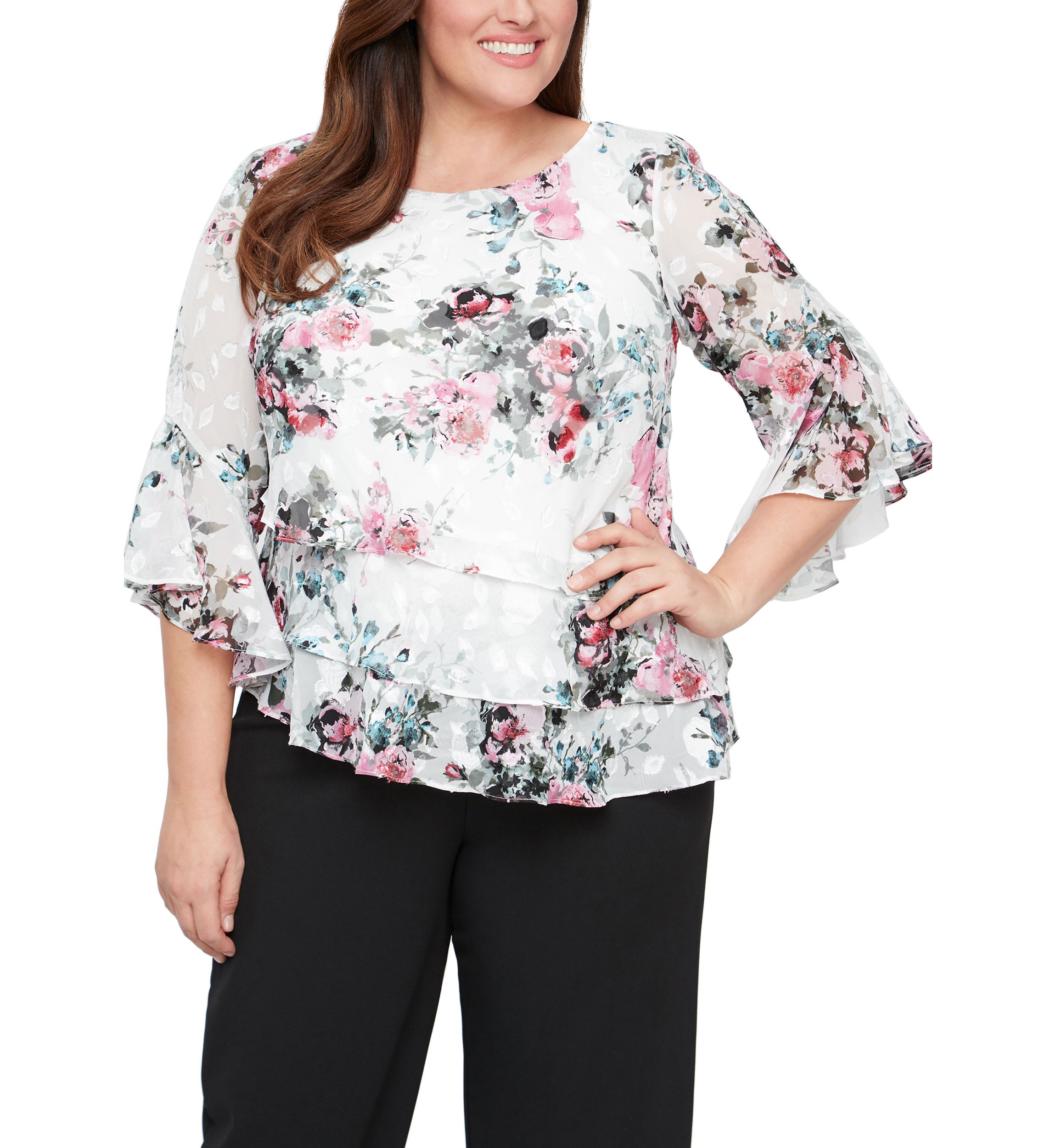 Plus Size 3/4 Sleeve Printed Blouse
