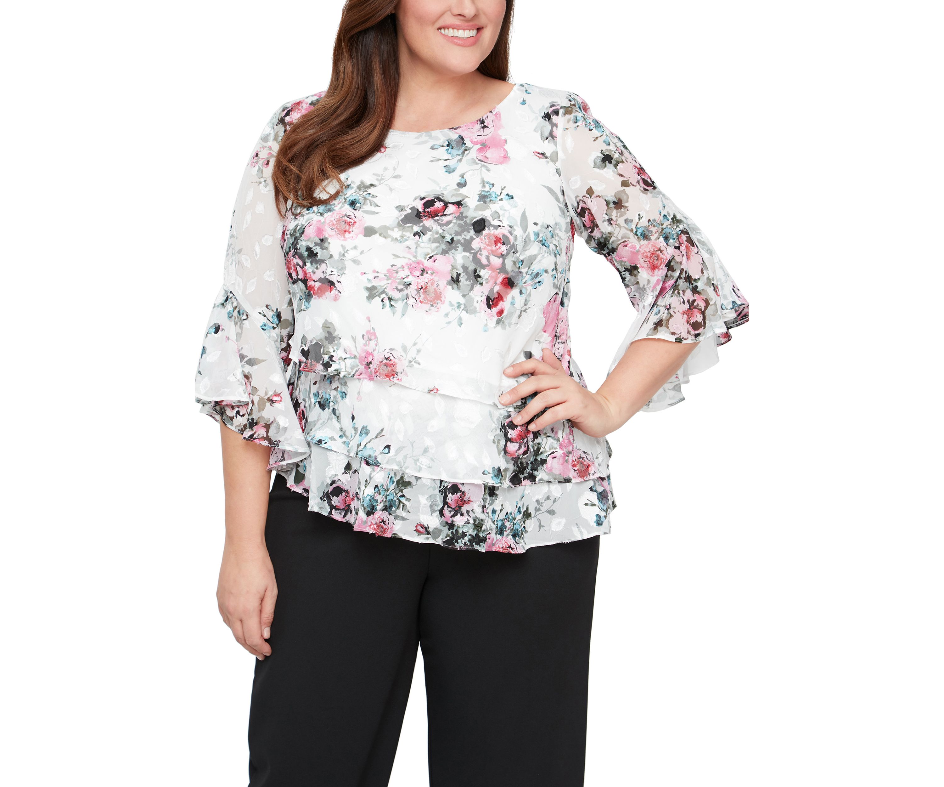 Plus Size 3/4 Sleeve Printed Blouse