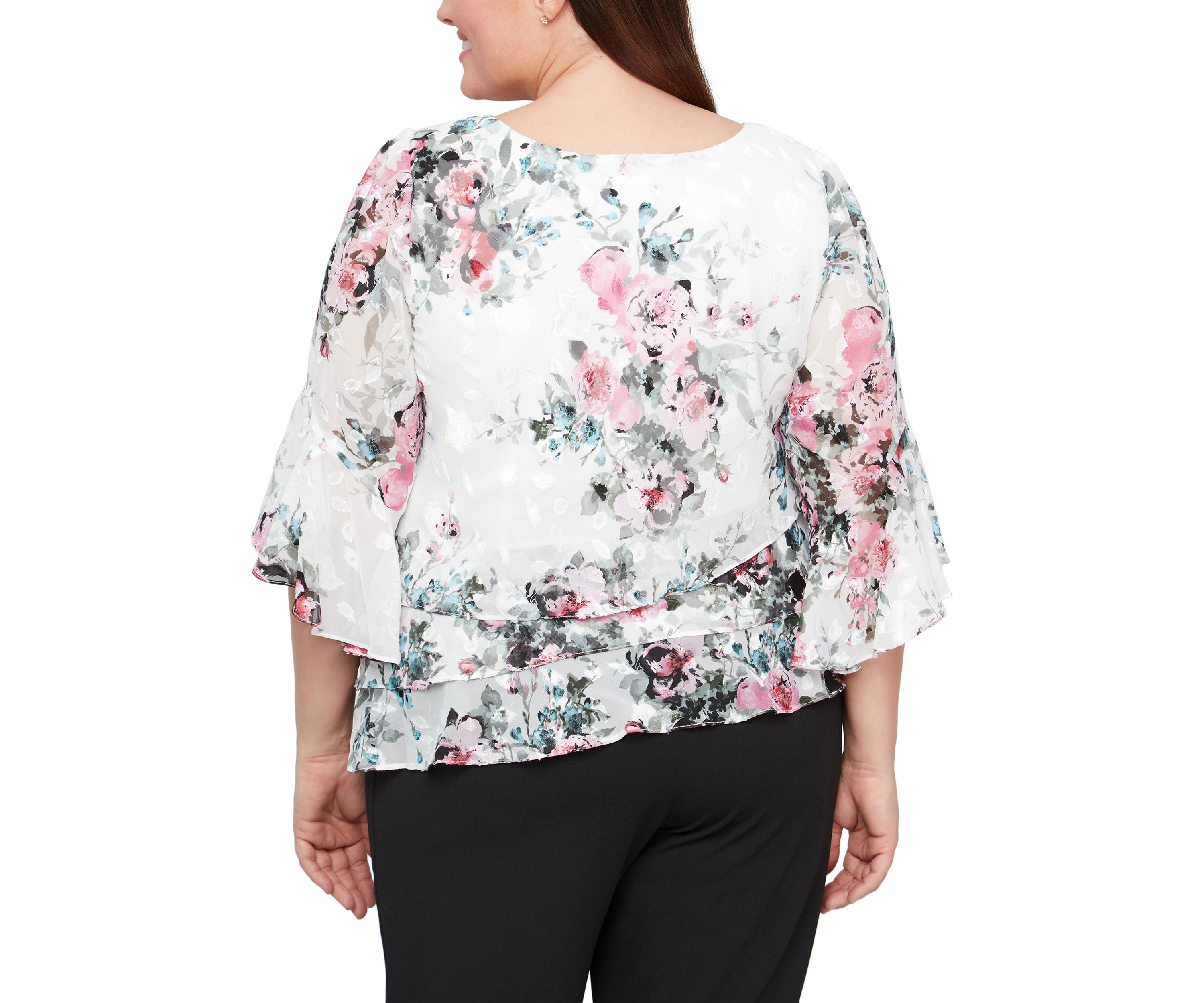 Plus Size 3/4 Sleeve Printed Blouse