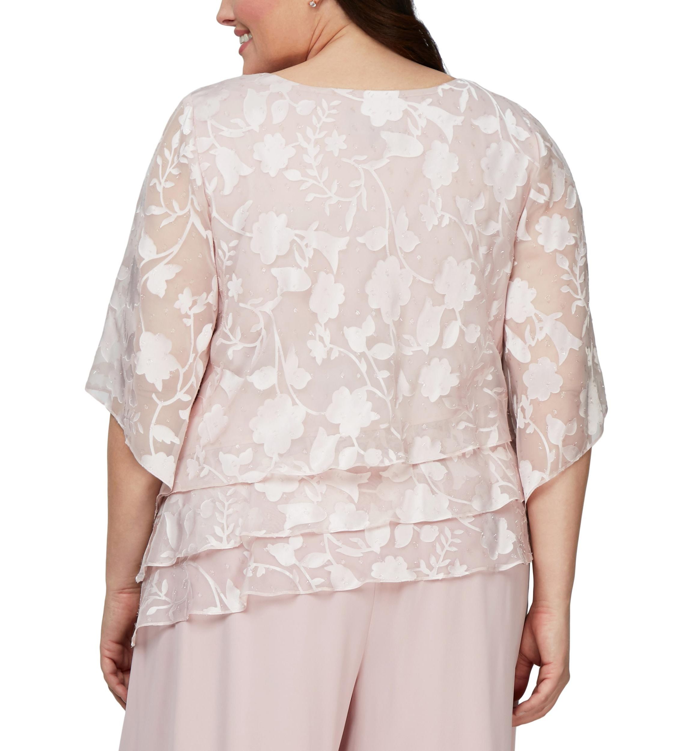 Plus Size Asymmetrical Triple Tier Hem Burnout Chiffon Blouse