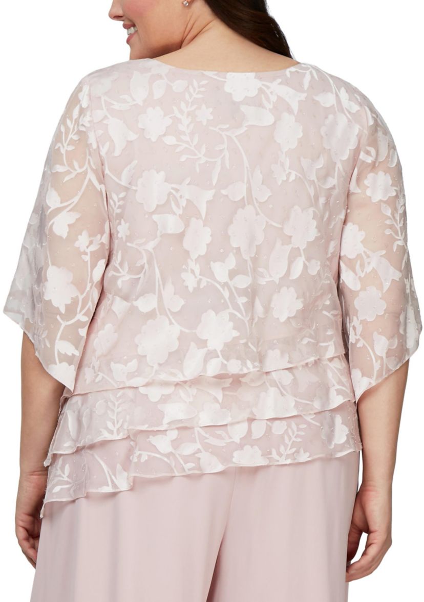 Plus Size Asymmetrical Triple Tier Hem Burnout Chiffon Blouse