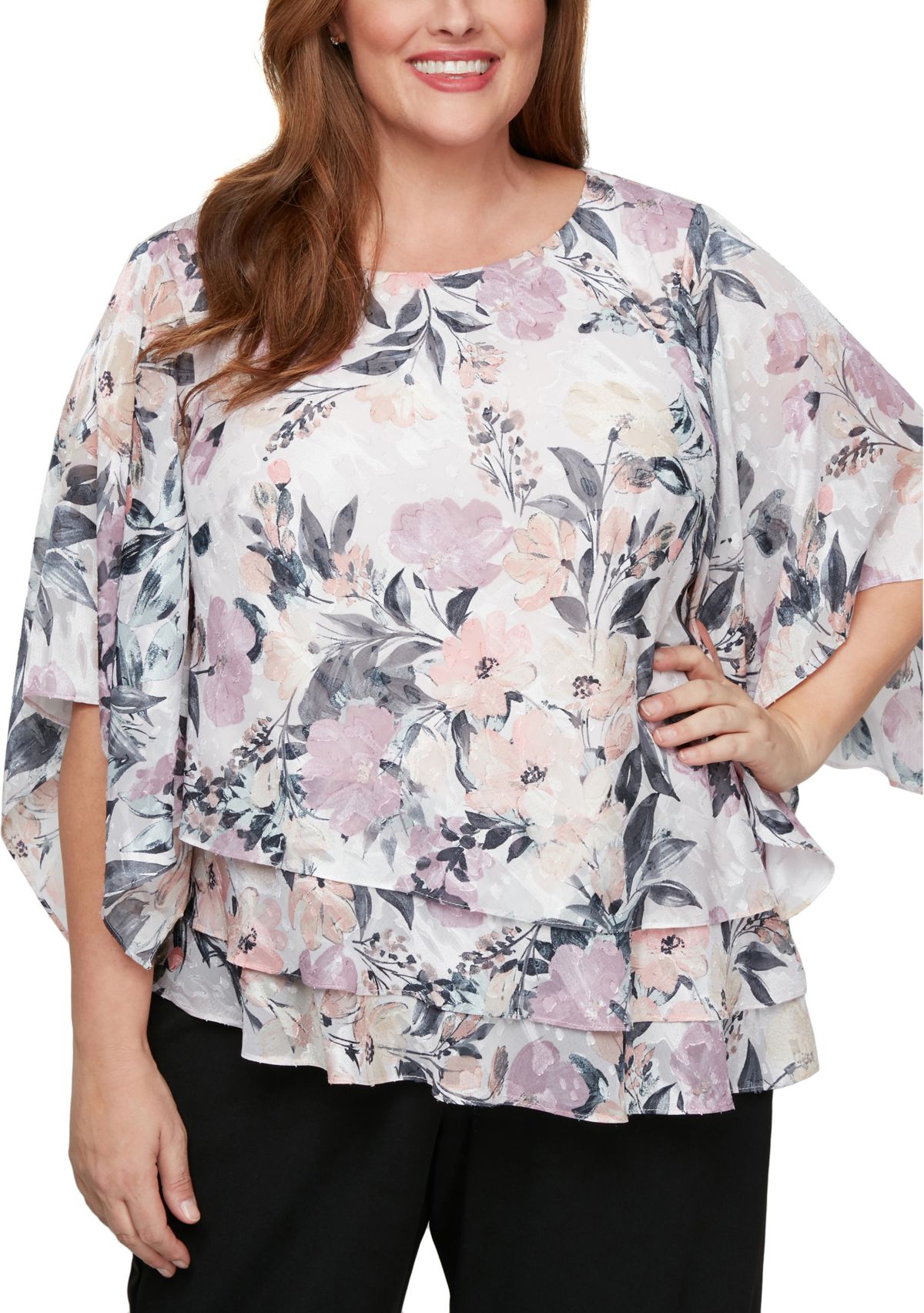 Plus Size 3/4 Sleeve Printed Blouse