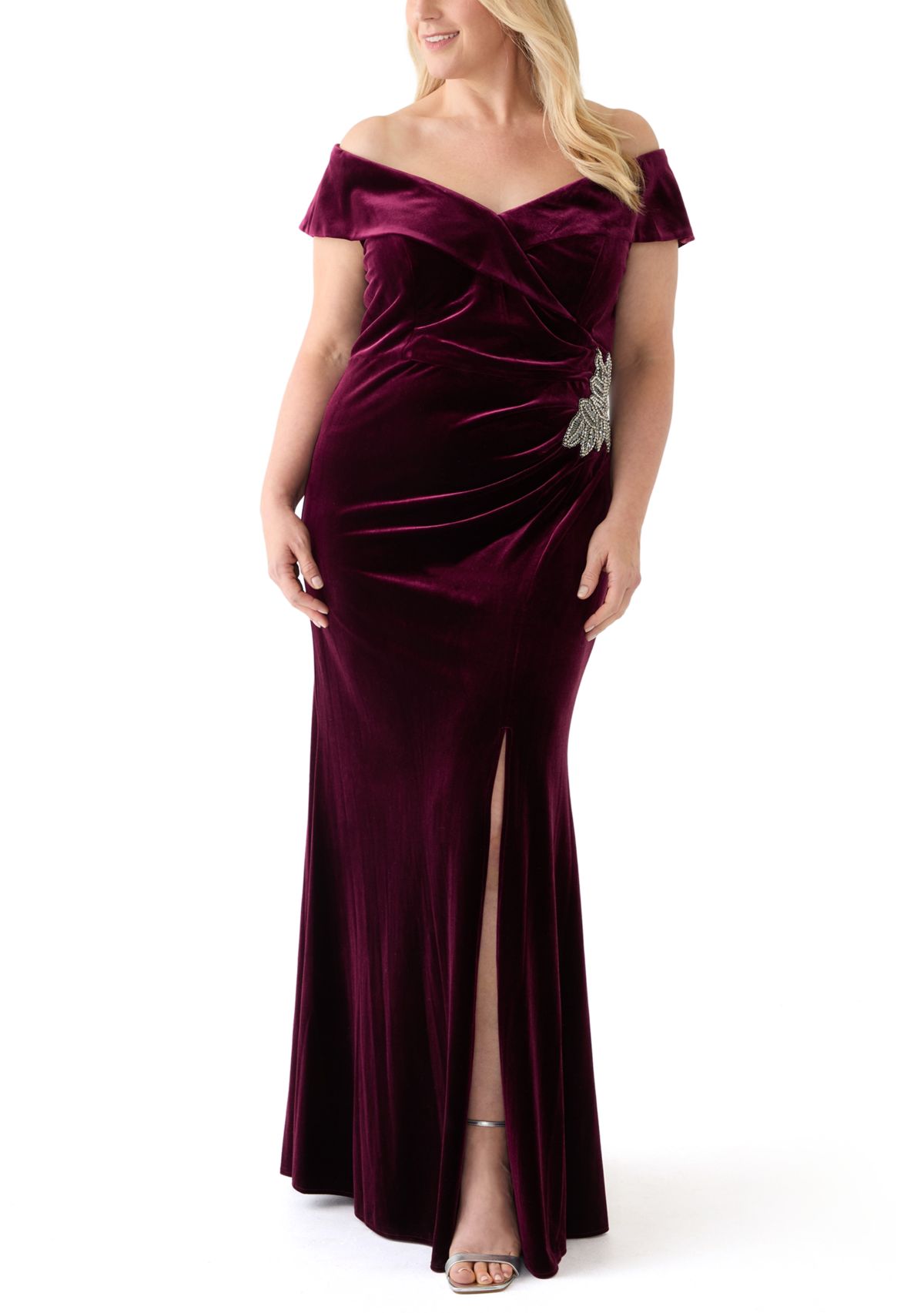 Plus Size Long Off the Shoulder Fit and Flare Gown