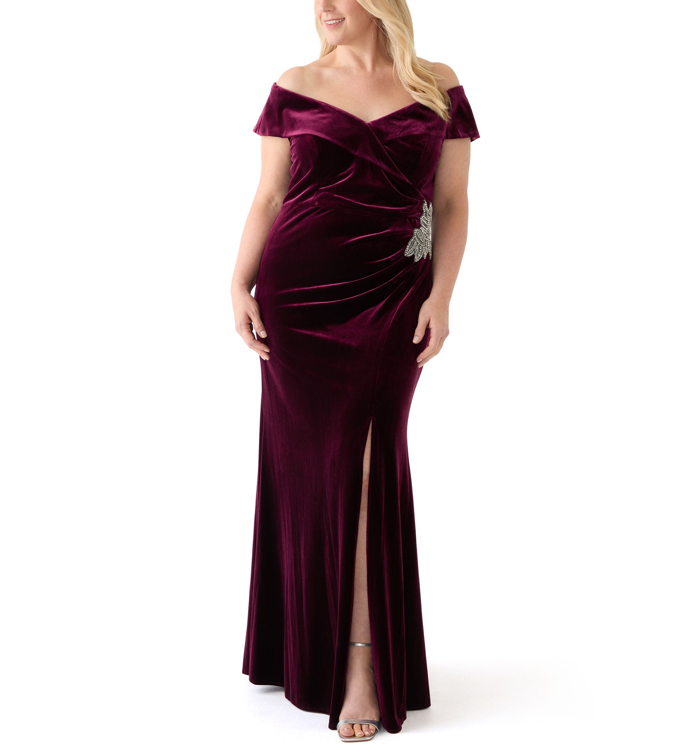 Plus Size Long Off the Shoulder Fit and Flare Gown