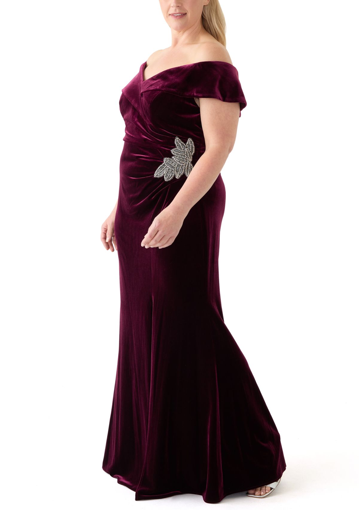 Plus Size Long Off the Shoulder Fit and Flare Gown