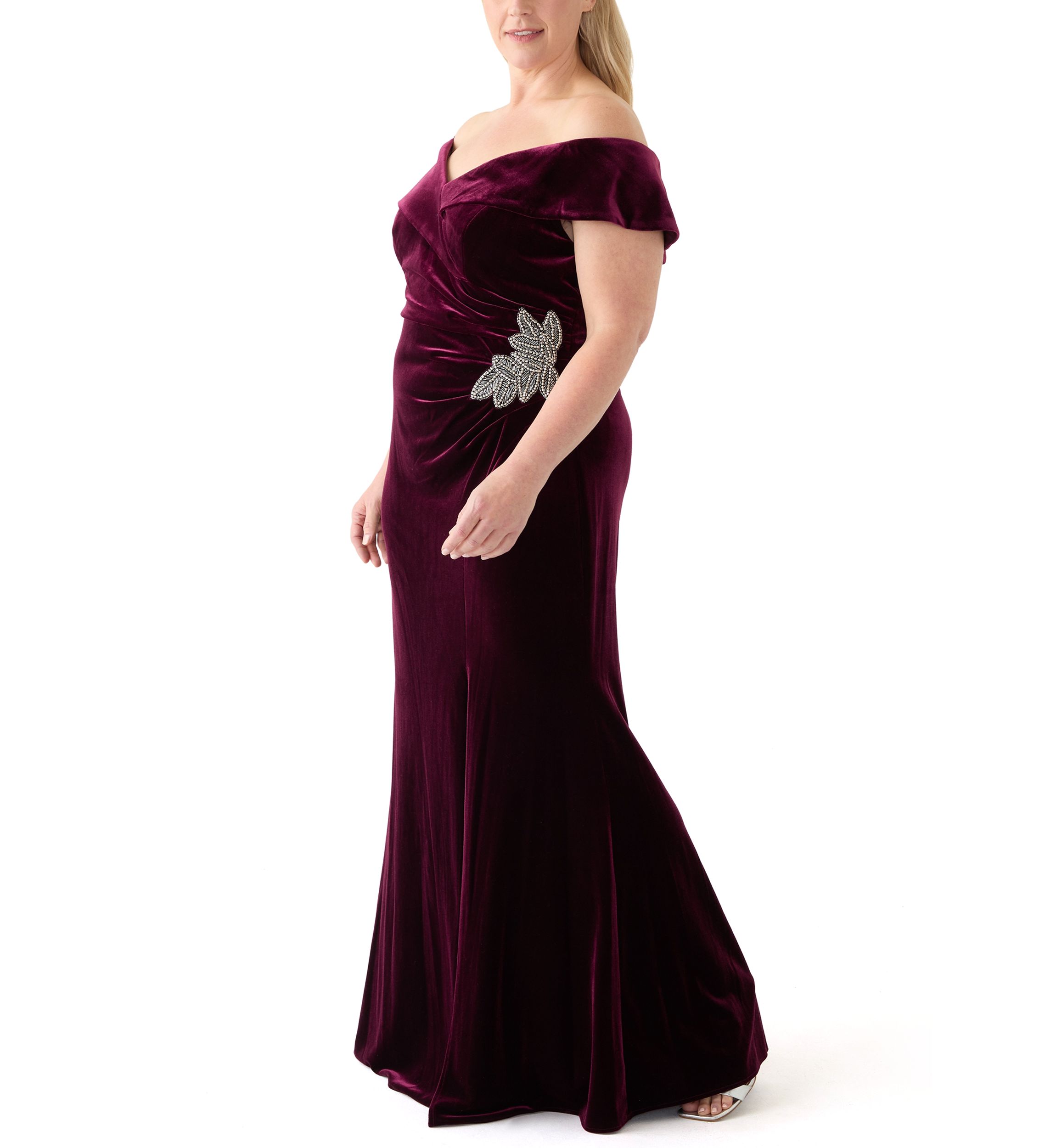 Plus Size Long Off the Shoulder Fit and Flare Gown