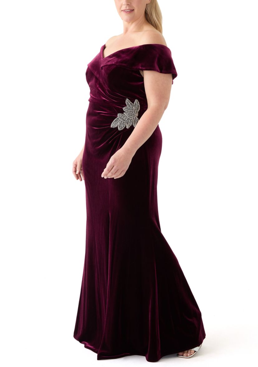 Plus Size Long Off the Shoulder Fit and Flare Gown