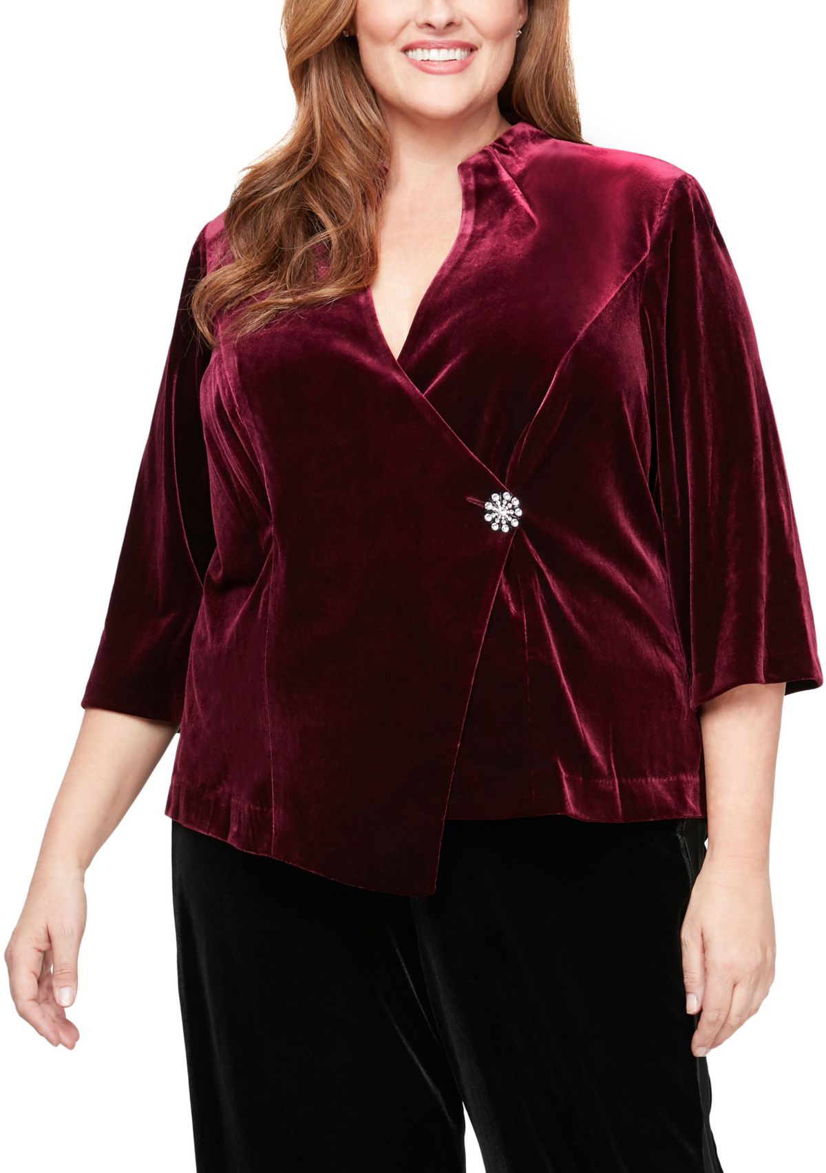 Plus Size 3/4 Sleeve Blouse with Asymmetric Pointed Hem